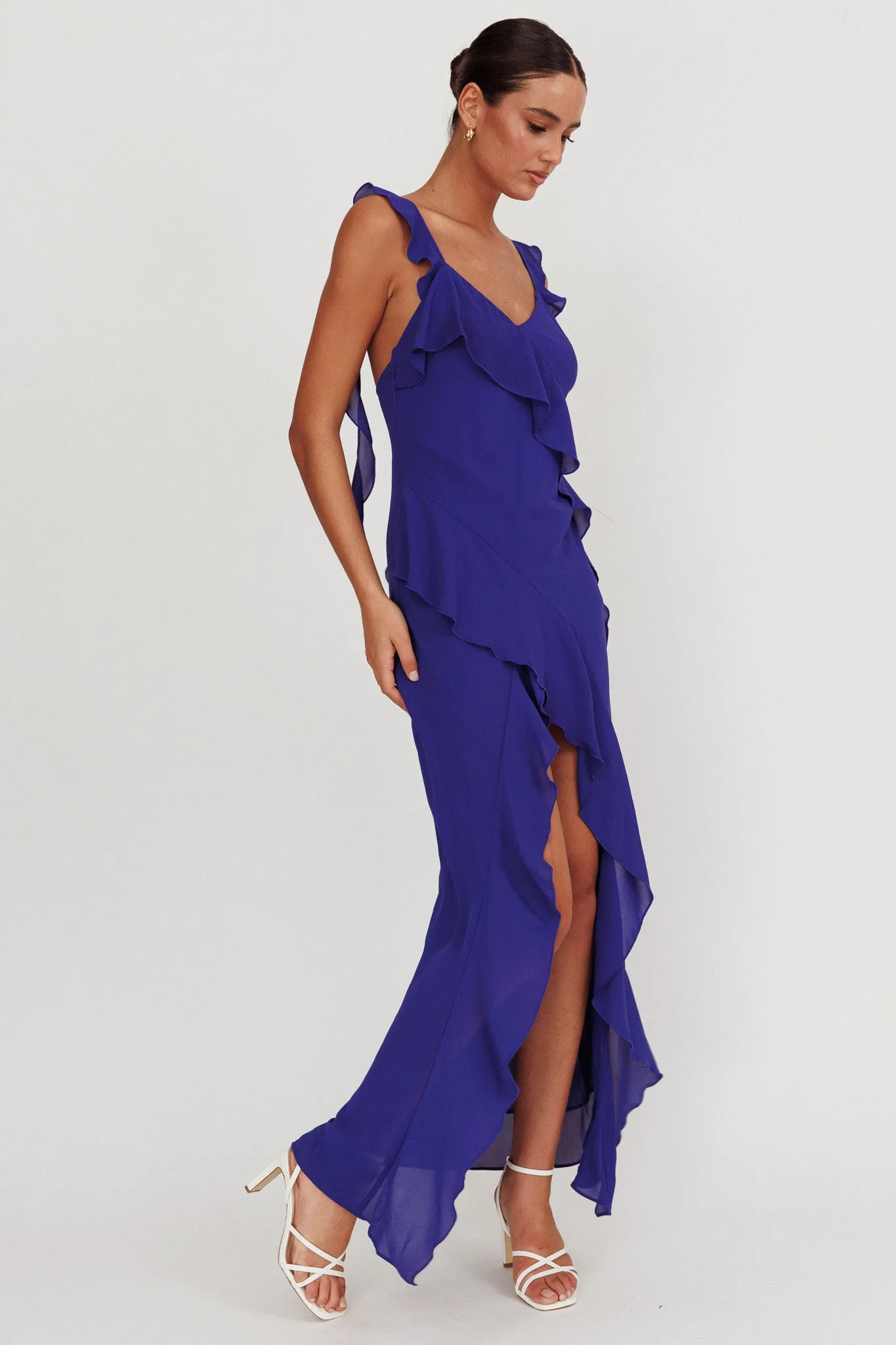 Joyride Ruffle Maxi Dress Royal Blue