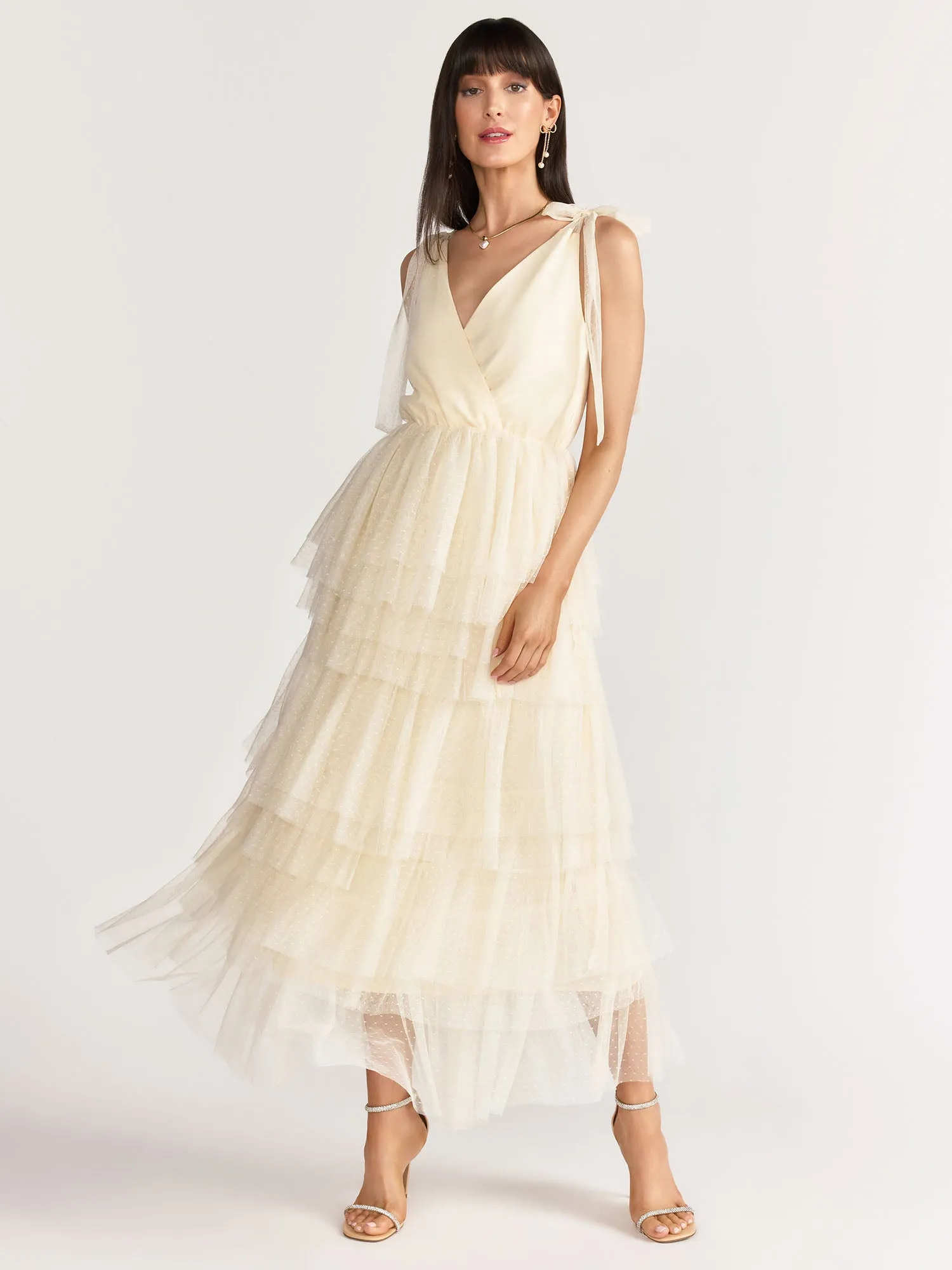 Just Me Sleeveless Mesh Tiered Gown - Brands We Love