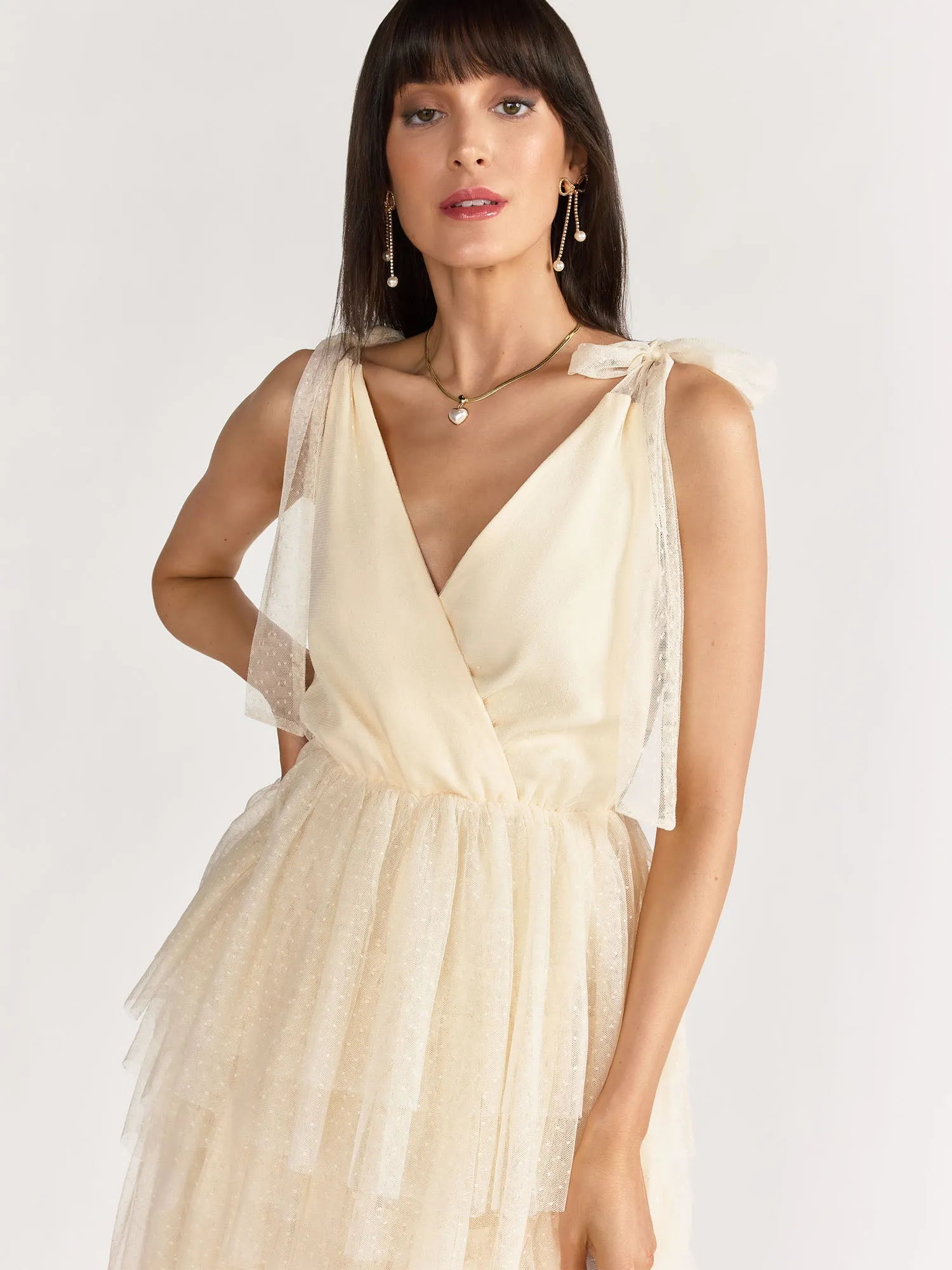 Just Me Sleeveless Mesh Tiered Gown - Brands We Love