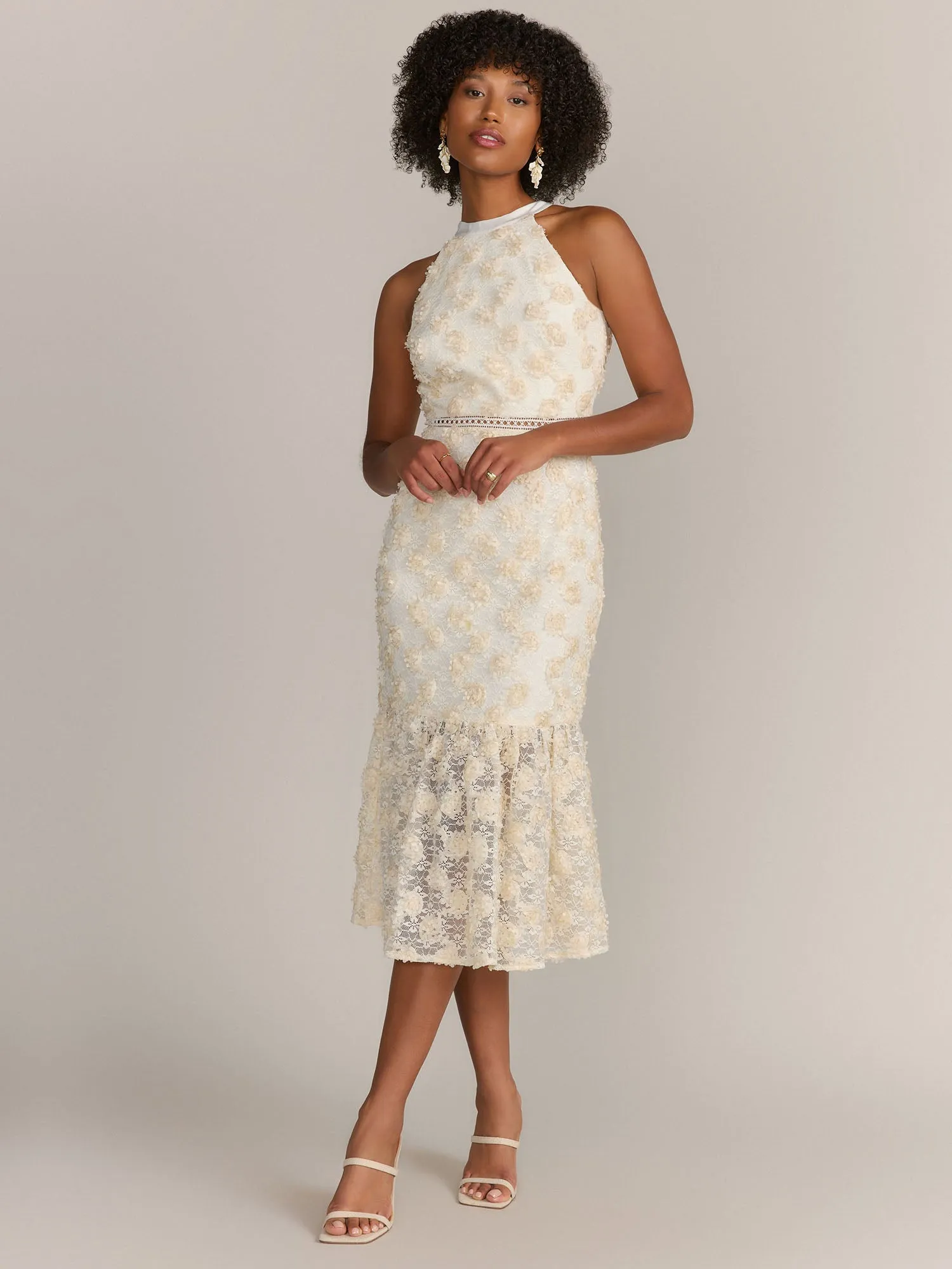 Just Me Textured Lace Ruffle Midi Dress - Brands We Love