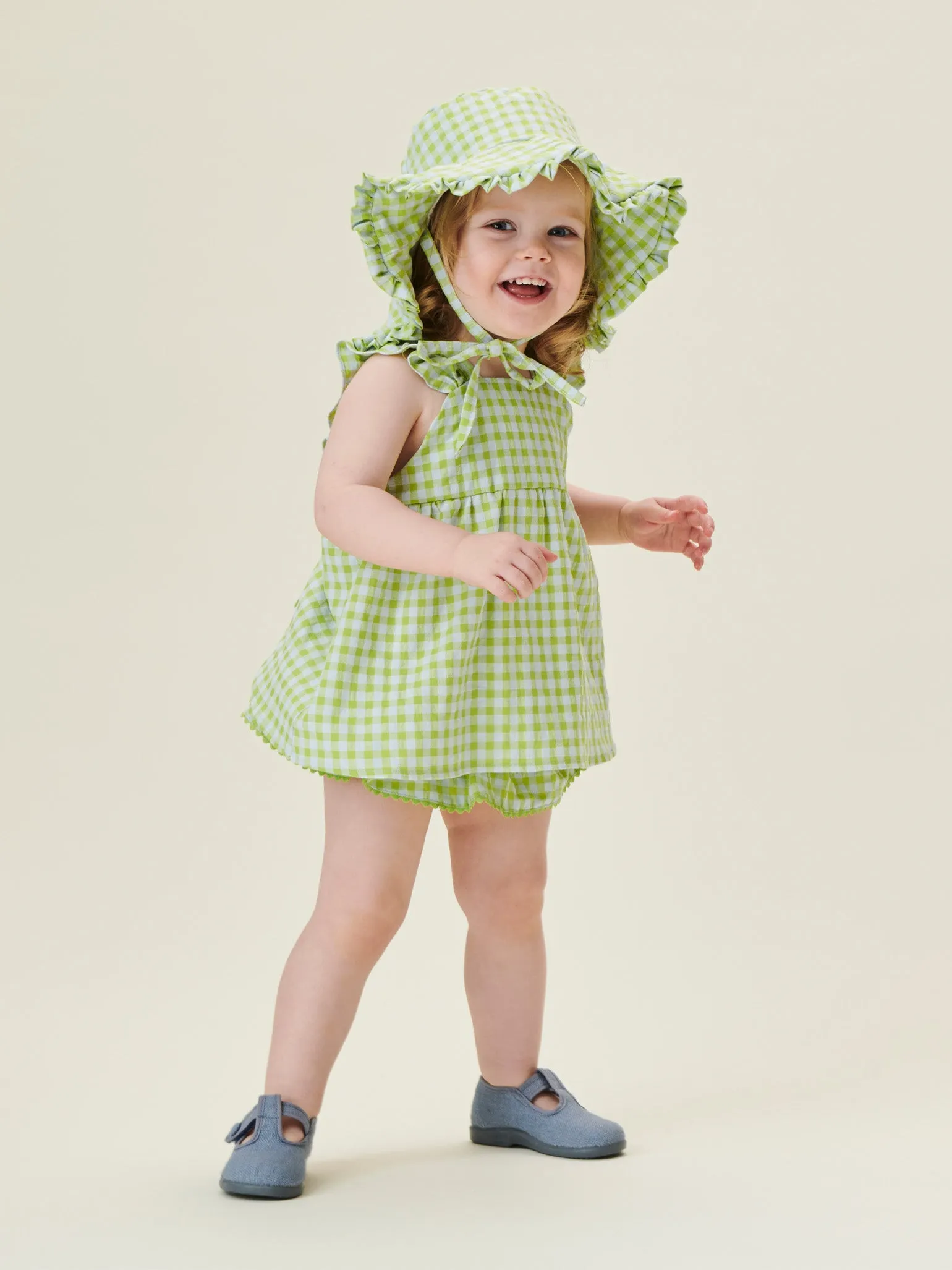 Lime Gingham Emilia Baby Girl Cotton Hat