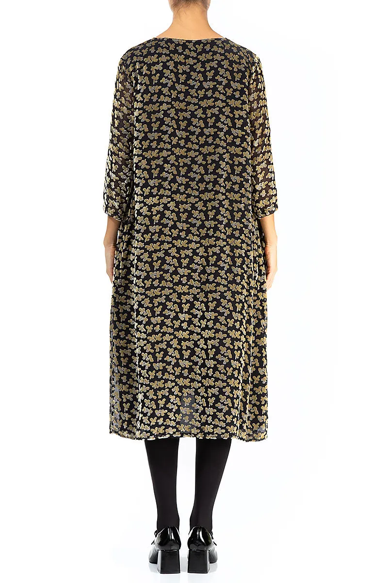 Loose Devoré Petals Gold Silk Velvet Shift Dress