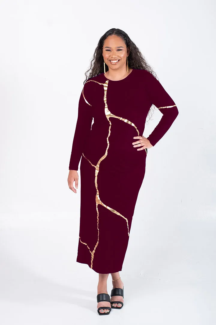 Maxi Boho Dress in Wine