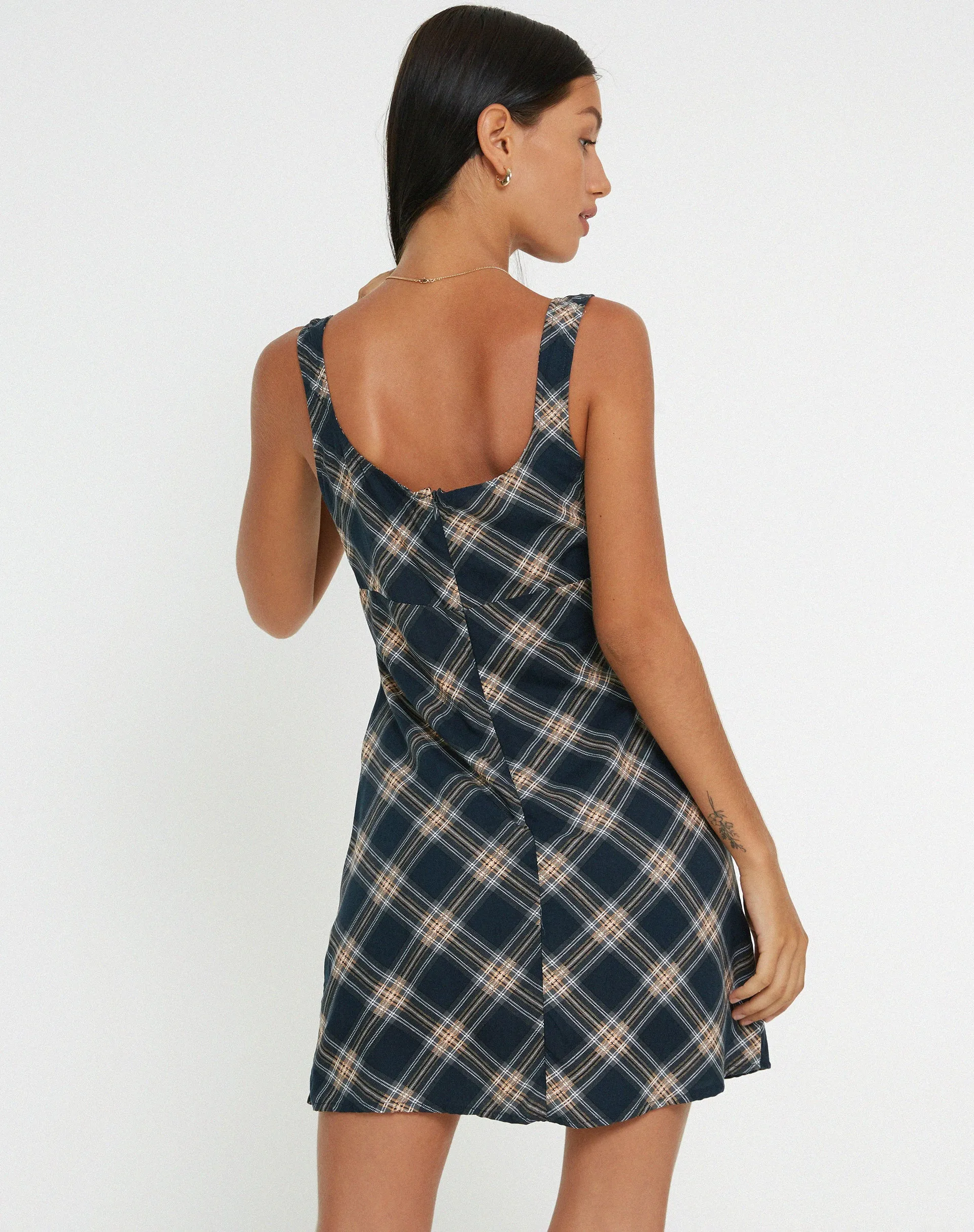 Mehra Slip Dress in 20's Check Black and Grey