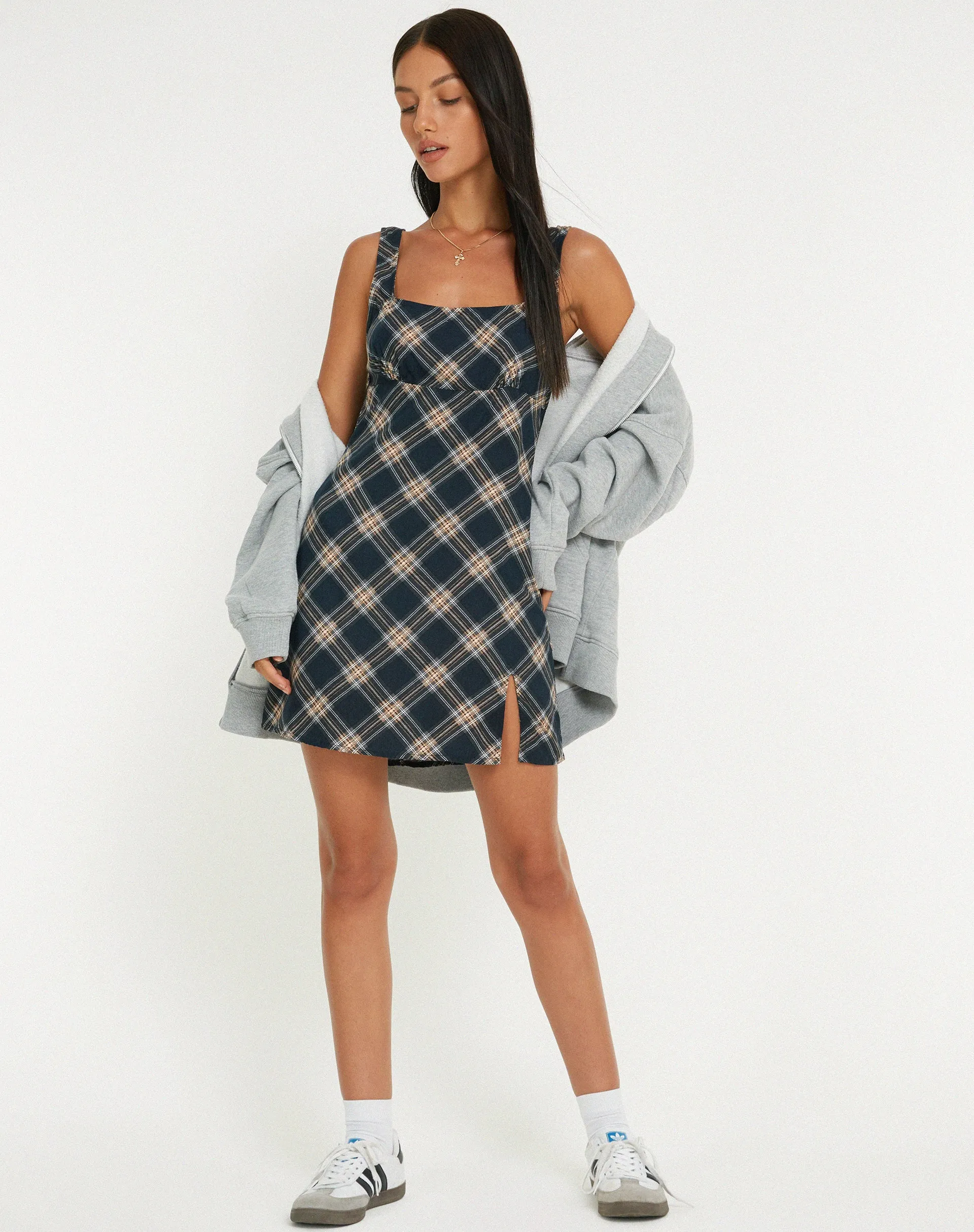 Mehra Slip Dress in 20's Check Black and Grey