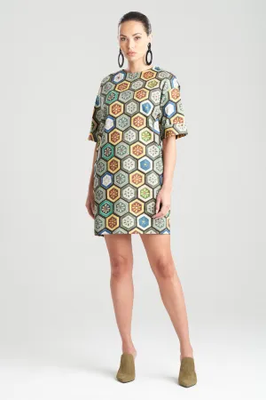 Mitsu Printed Cotton Sateen Beaded T-Shirt Dress