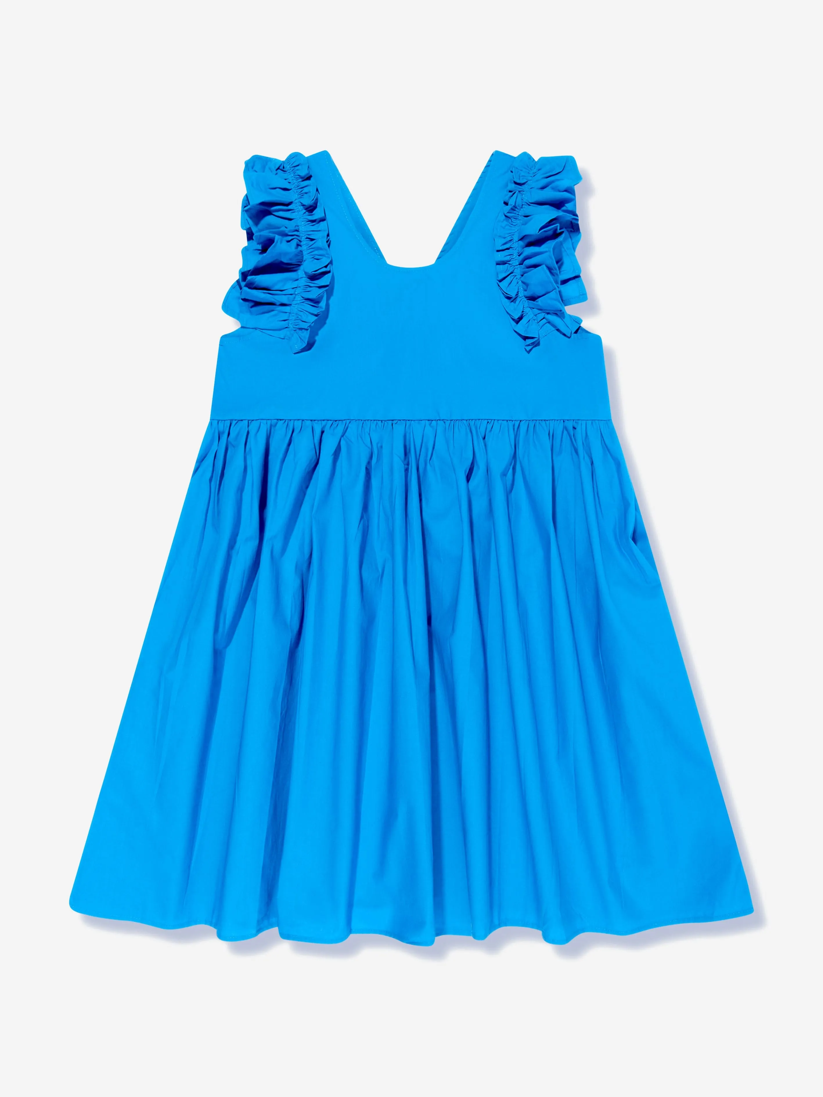 Molo Girls Frill Shoulder Pinafore Dress in Blue