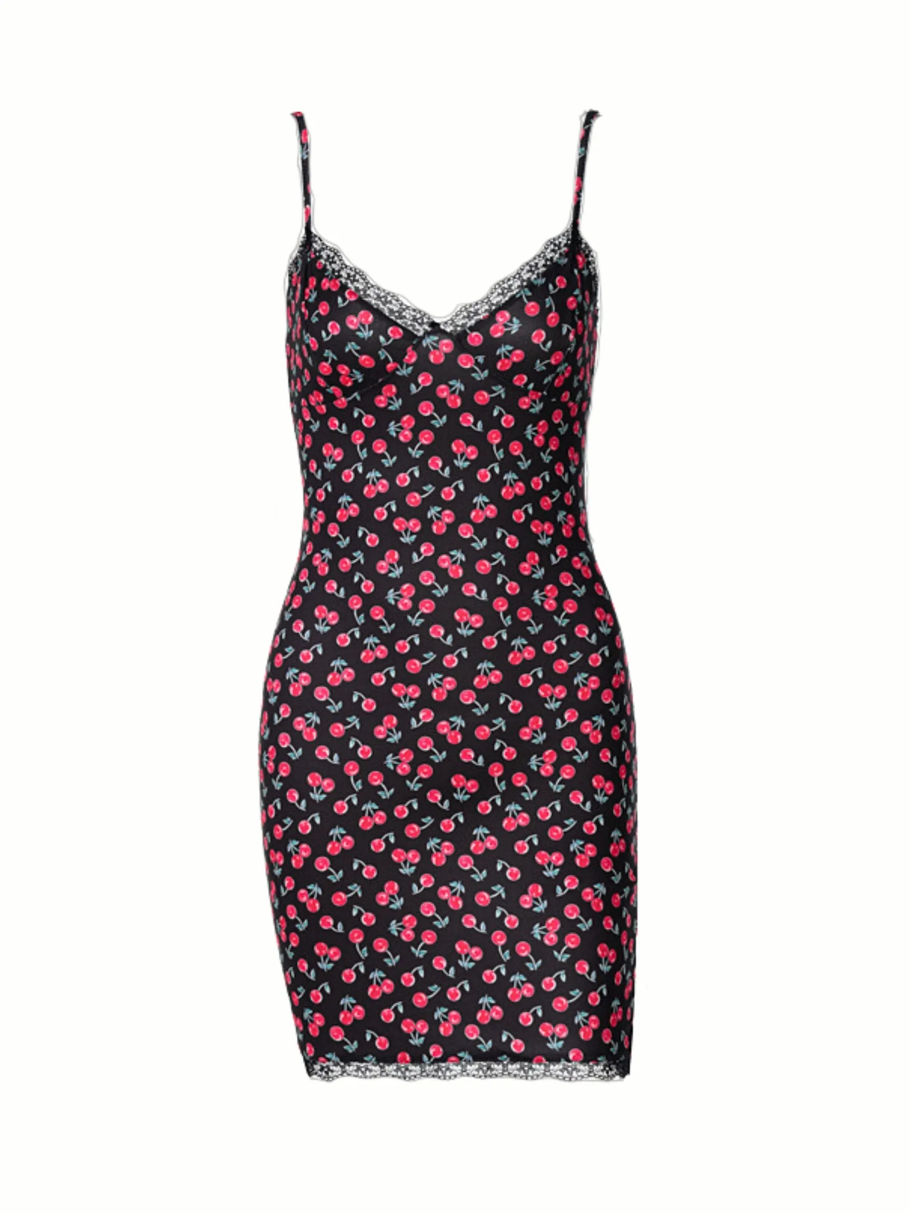 Nadya Cherry Print Mini Dress in Black