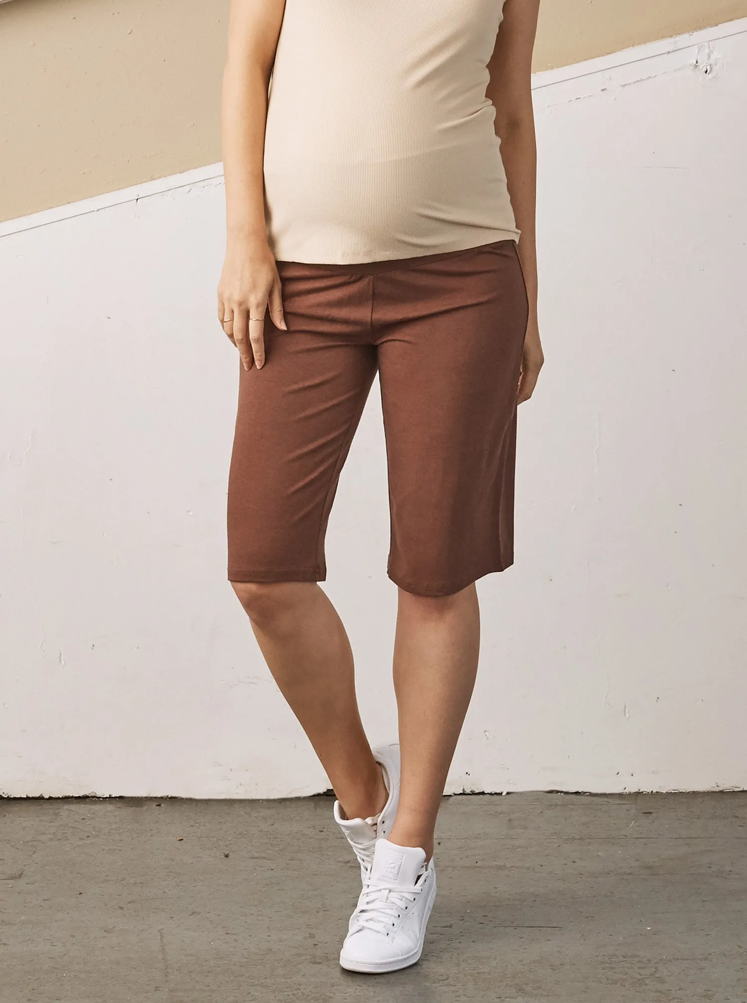 Nina Maternity Wide Leg Bamboo Shorts - Chocolate