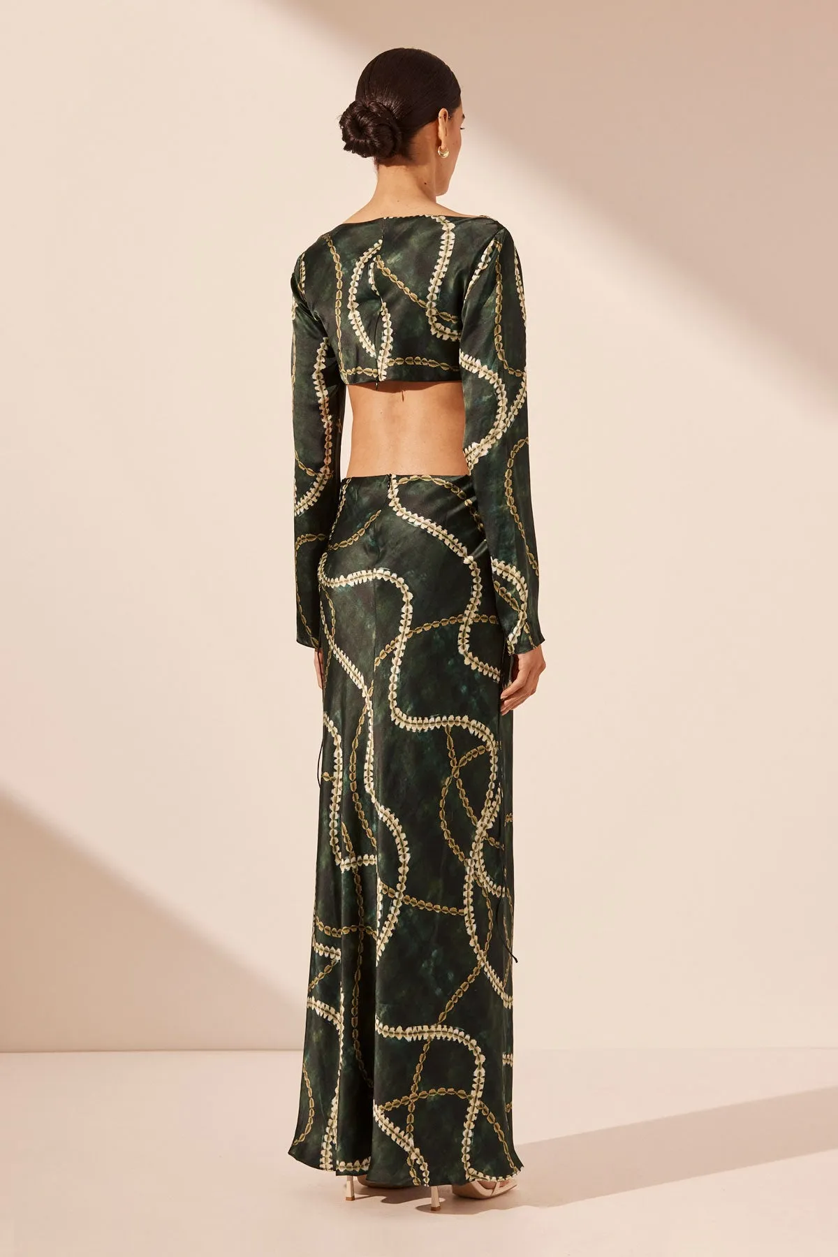 NOA SILK LONG SLEEVE LACE UP MAXI DRESS