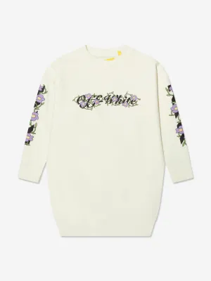 Off-White Girls Off Flowers Crew Dress in White