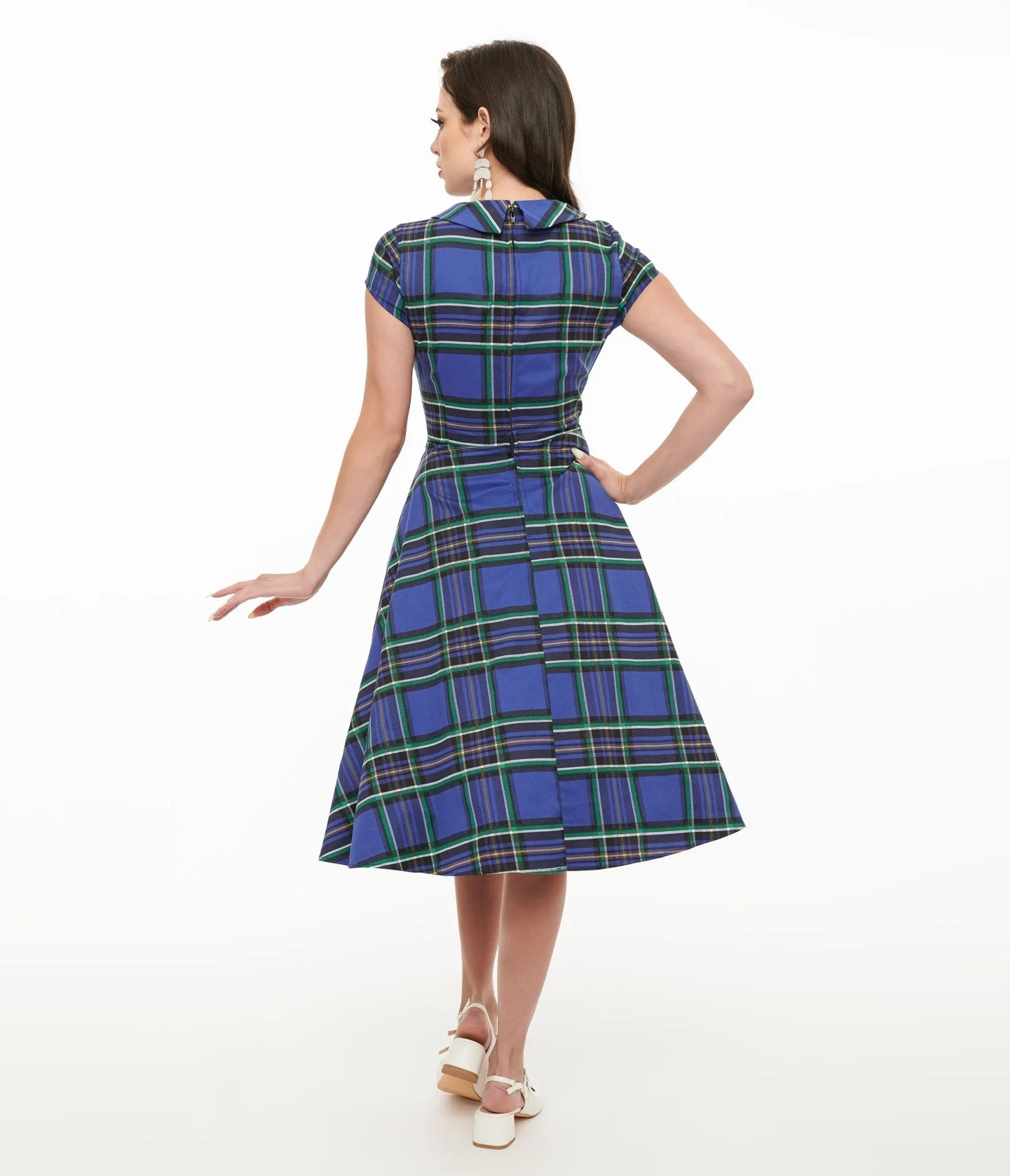 Orchid Bloom 1950s Blue Plaid Swing Dress