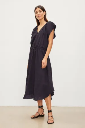 PEPPER Short Sleeve Drawstring Dress in Copen