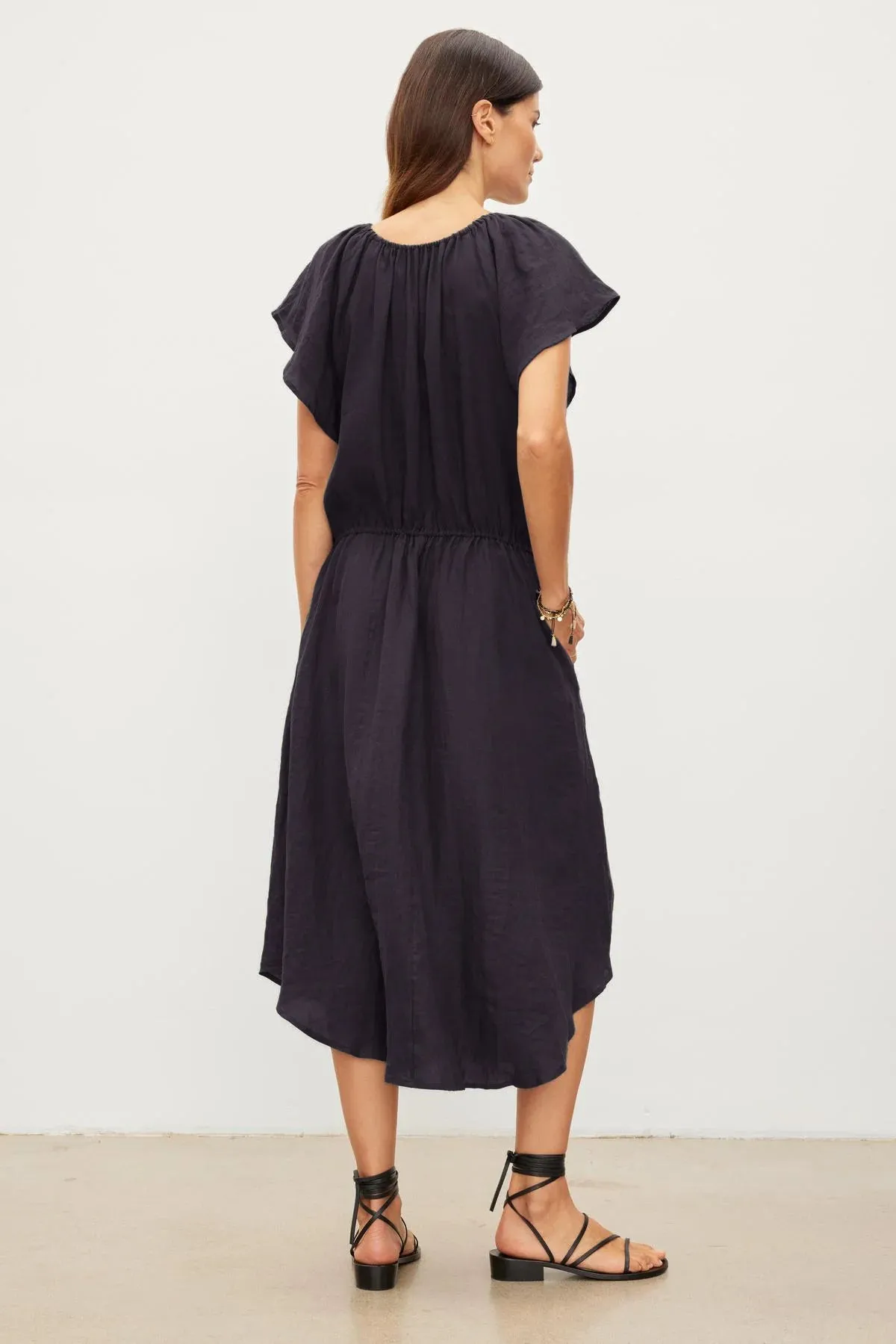 PEPPER Short Sleeve Drawstring Dress in Copen