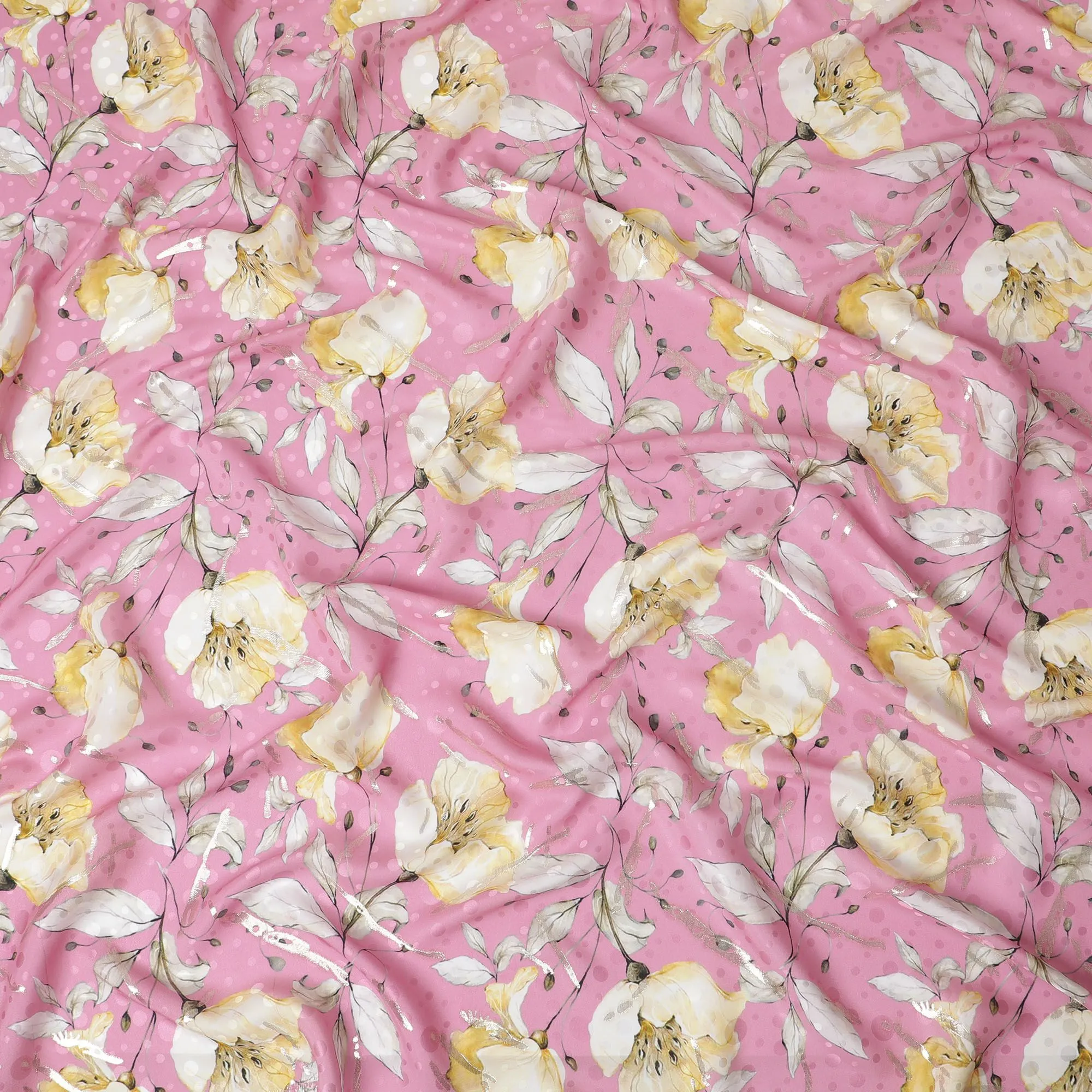 Pink Polka Pure Silk Satin Fabric: Whimsical Charm - D17614