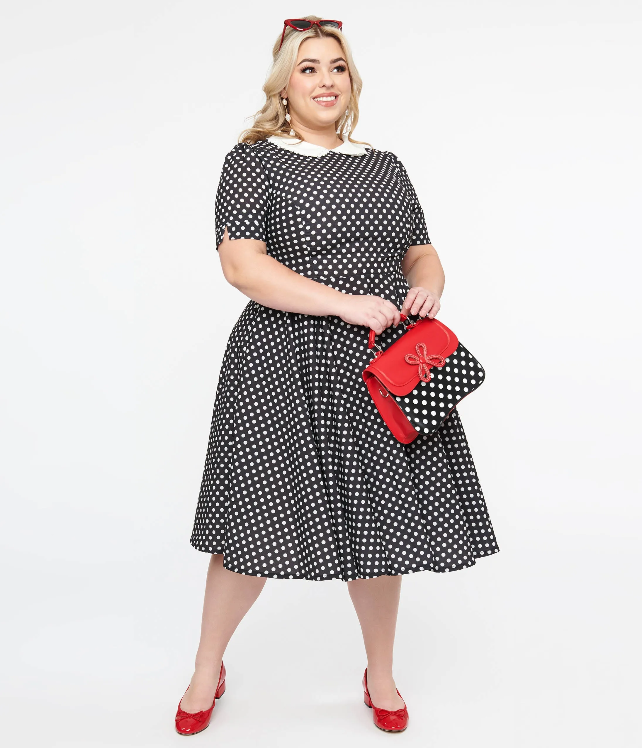 Plus Size 1950s Black & White Polka Dot Brielle Swing Dress