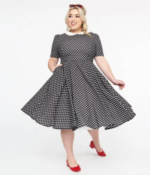 Plus Size 1950s Black & White Polka Dot Brielle Swing Dress