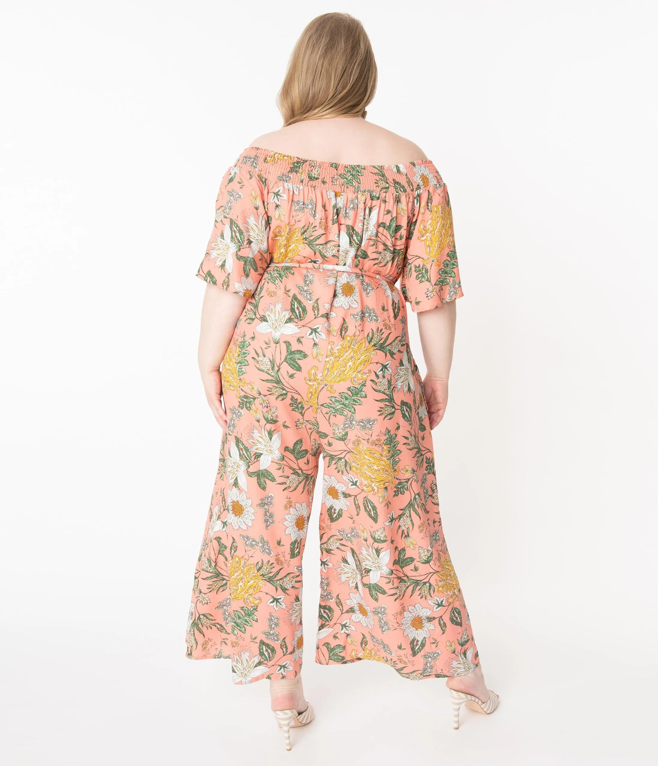 Plus Size Hot Coral & Multi Floral Jumpsuit