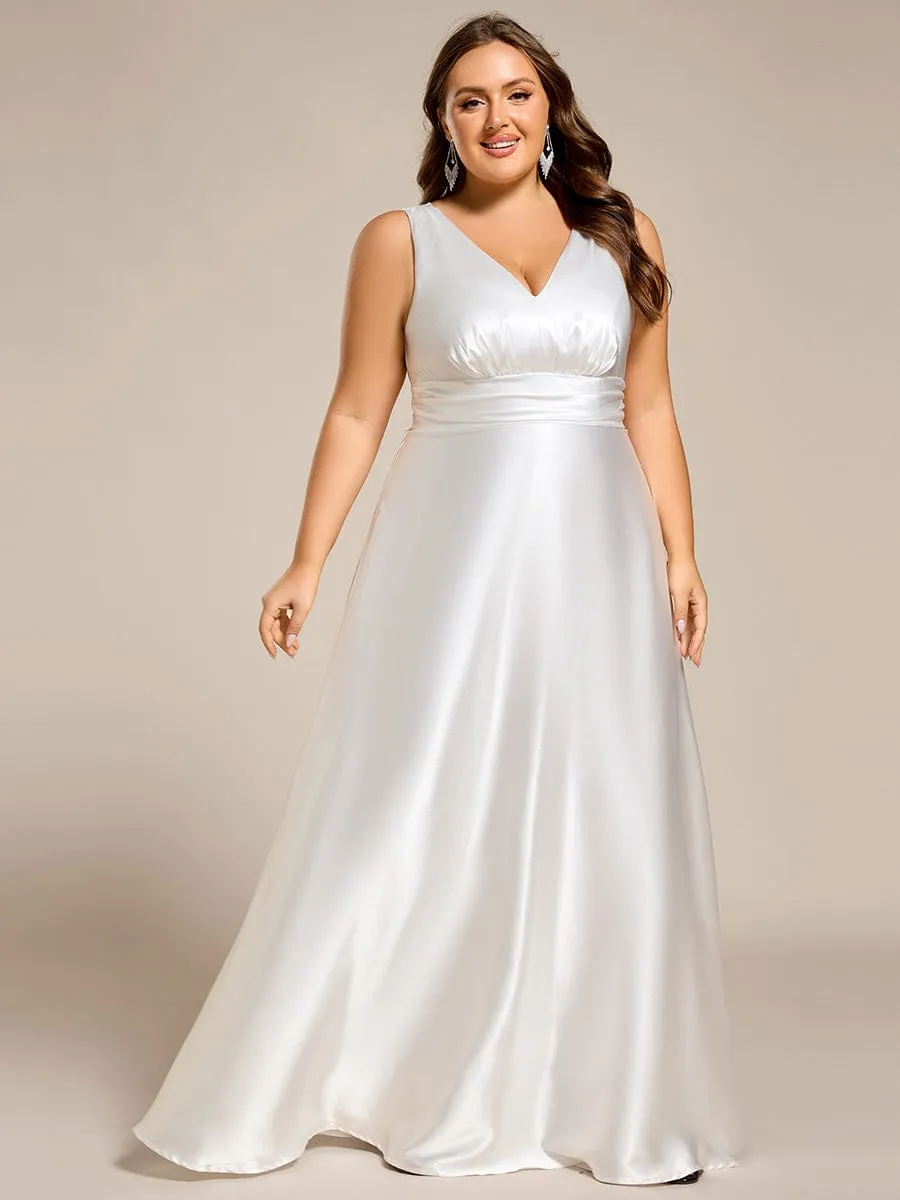 Plus Size Satin Empire Waist Maxi Bridesmaid Dress with Pockets