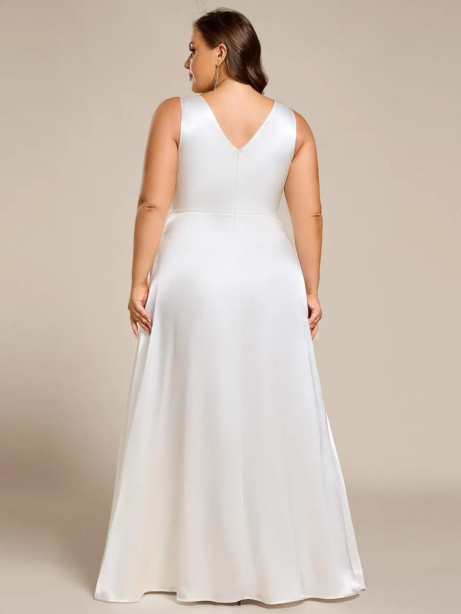 Plus Size Satin Empire Waist Maxi Bridesmaid Dress with Pockets