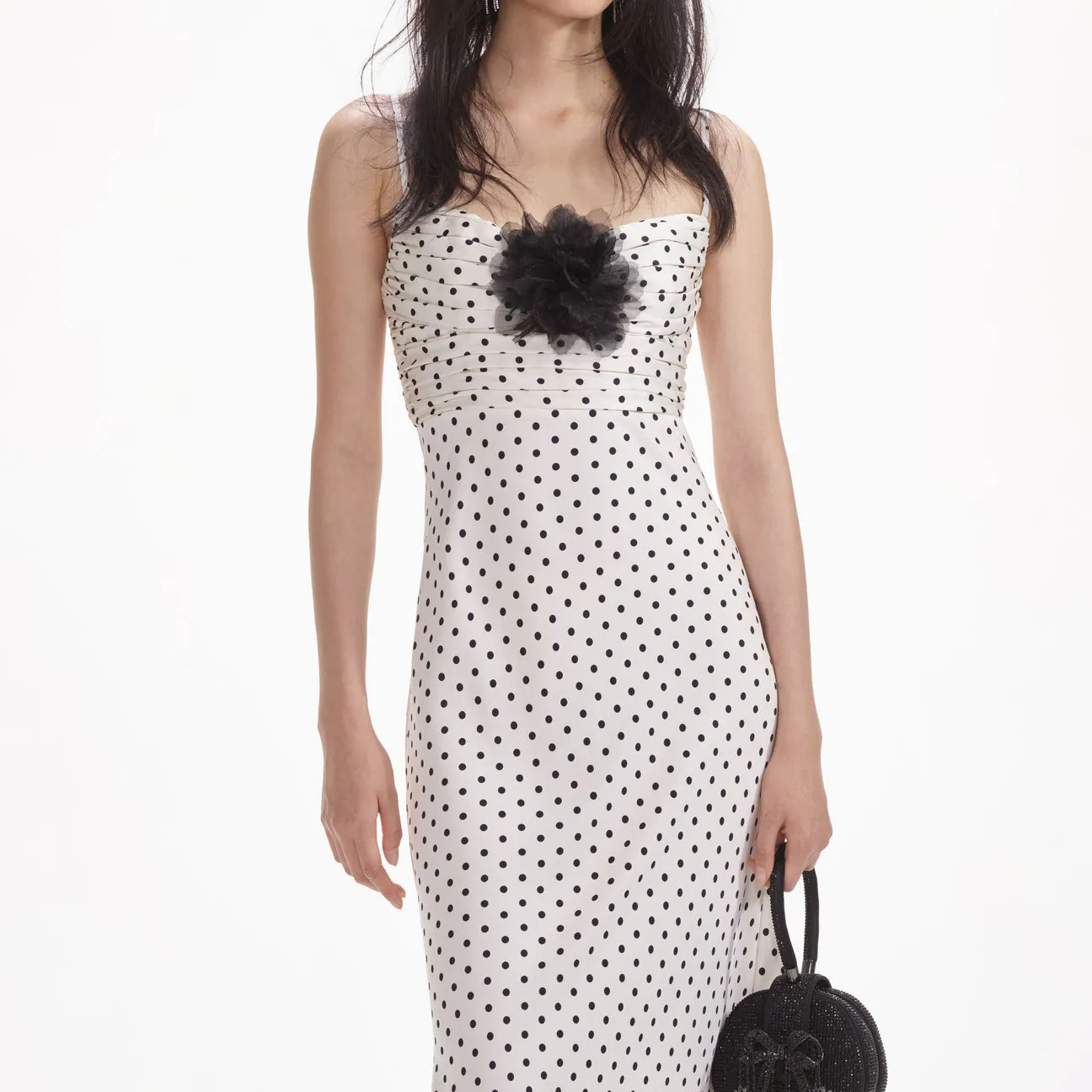 Polka Dot Satin Maxi Dress