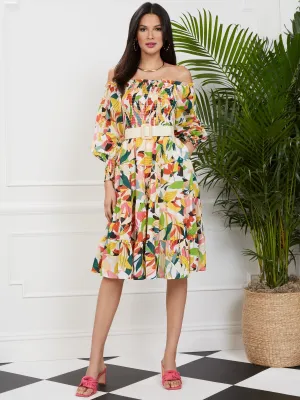 Printed Midi Smock Dress