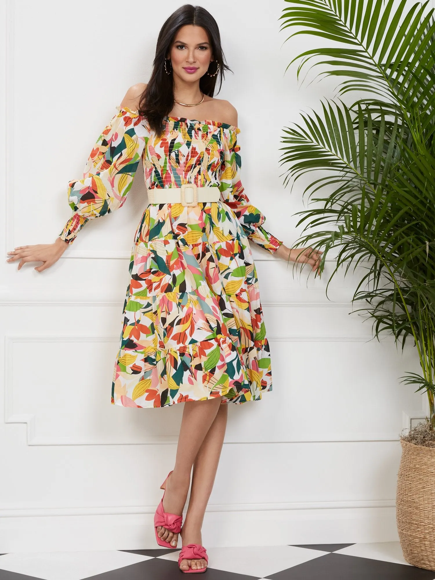 Printed Midi Smock Dress