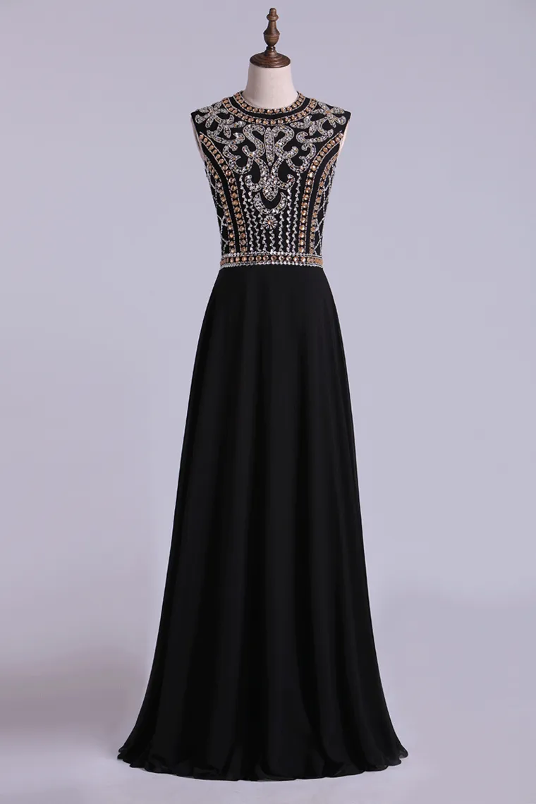 Prom Dresses A-Line High-Neck Floor-Length Chiffon