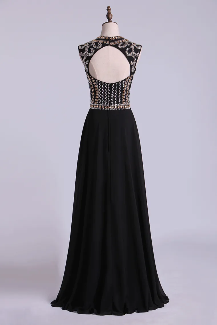 Prom Dresses A-Line High-Neck Floor-Length Chiffon