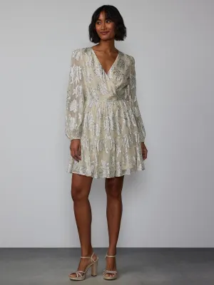 Puff Sleeve Lurex Jacquard Mini Dress