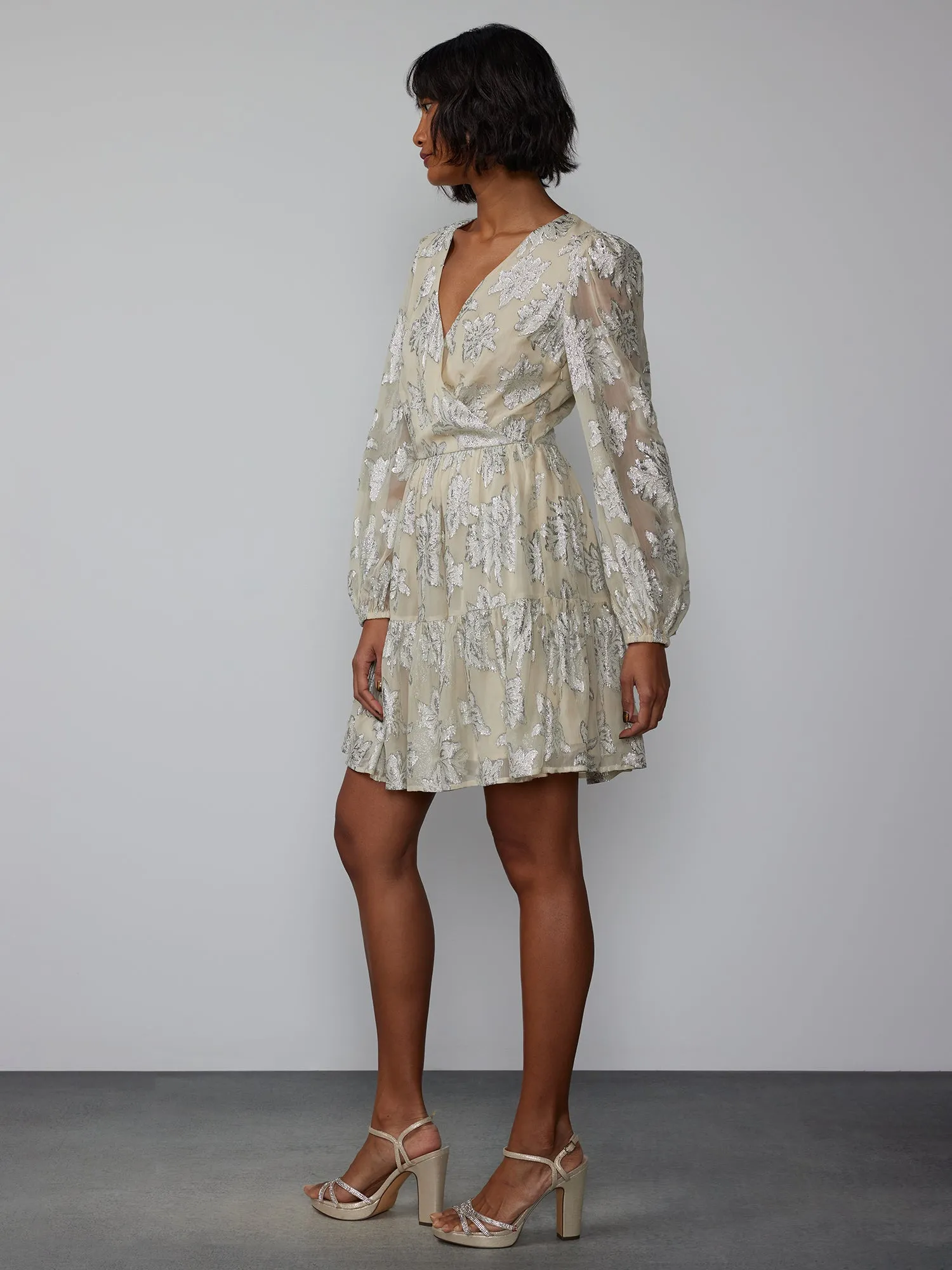 Puff Sleeve Lurex Jacquard Mini Dress