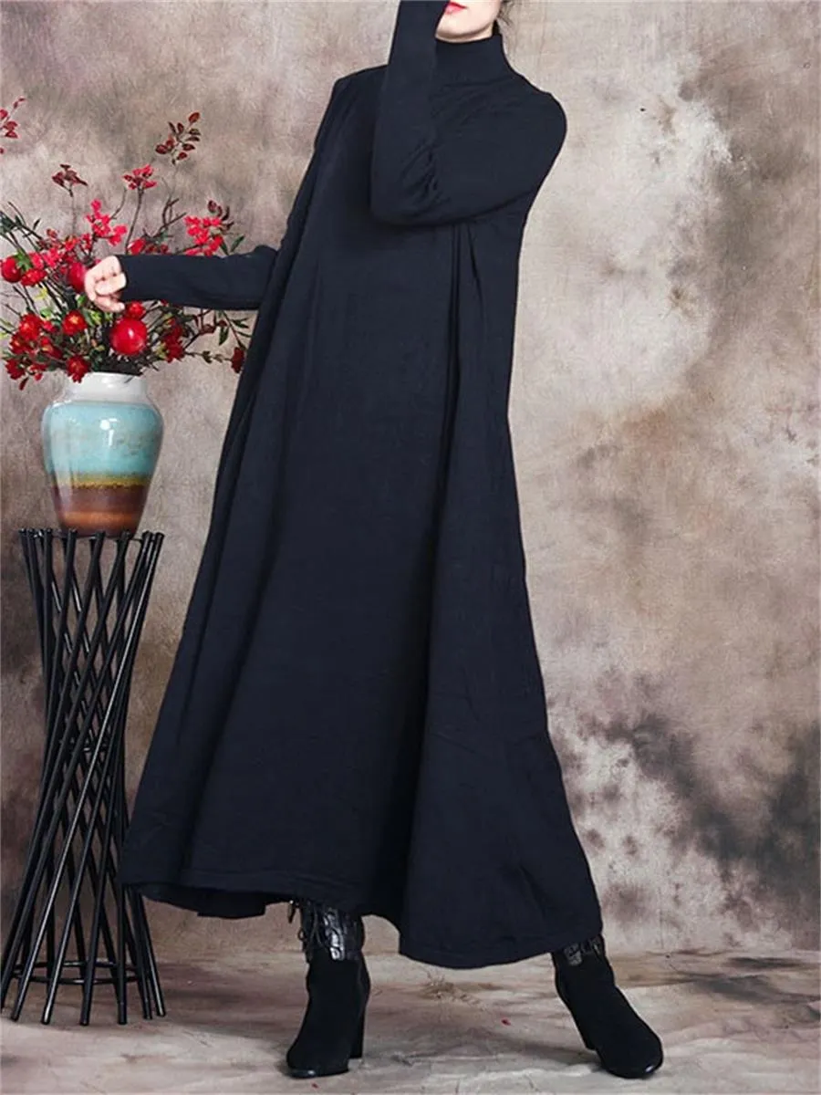 Retro Solid Color Comfortable Women'S Sweater Dress