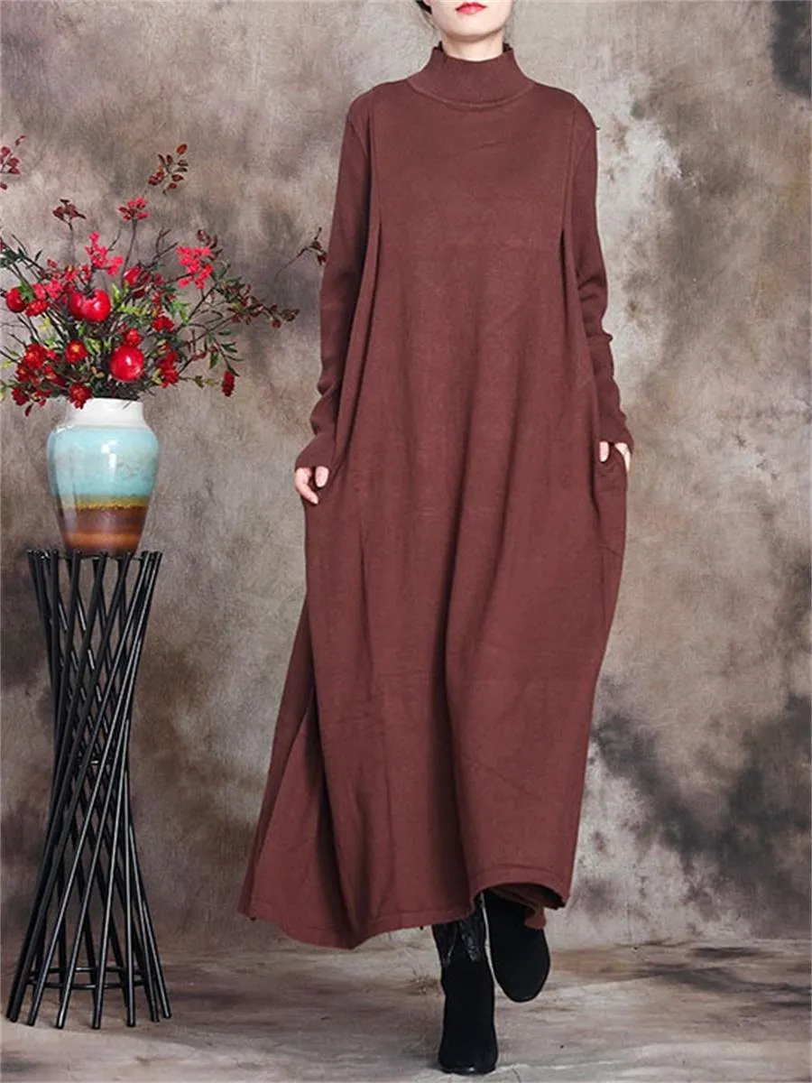 Retro Solid Color Comfortable Women'S Sweater Dress