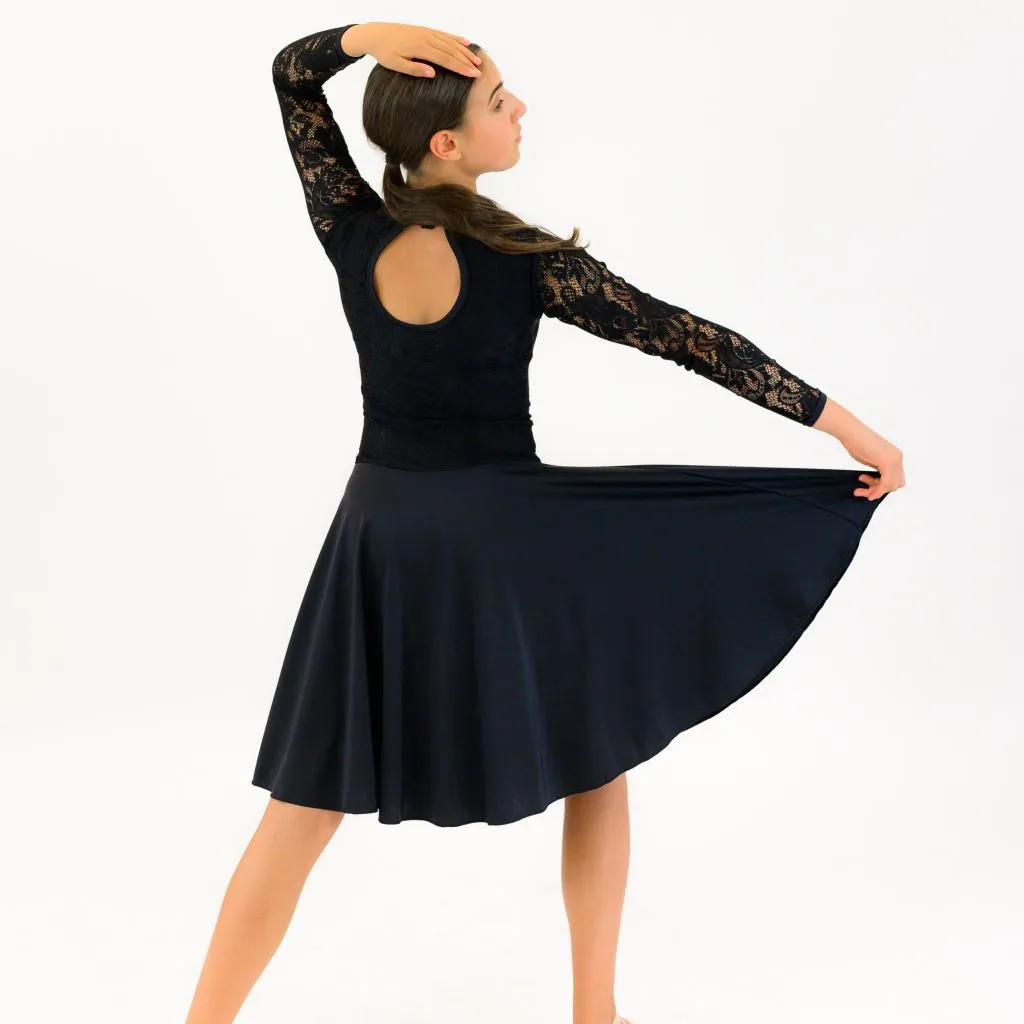 SALE - HAZEL - LYCRA LONG SLEEVE LACE OVERLAY BALLROOM PRACTICE DRESS