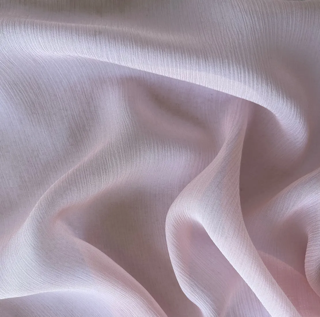 Semi-Sheer Baby Pink Crinkled Silk Chiffon (Made in Italy)