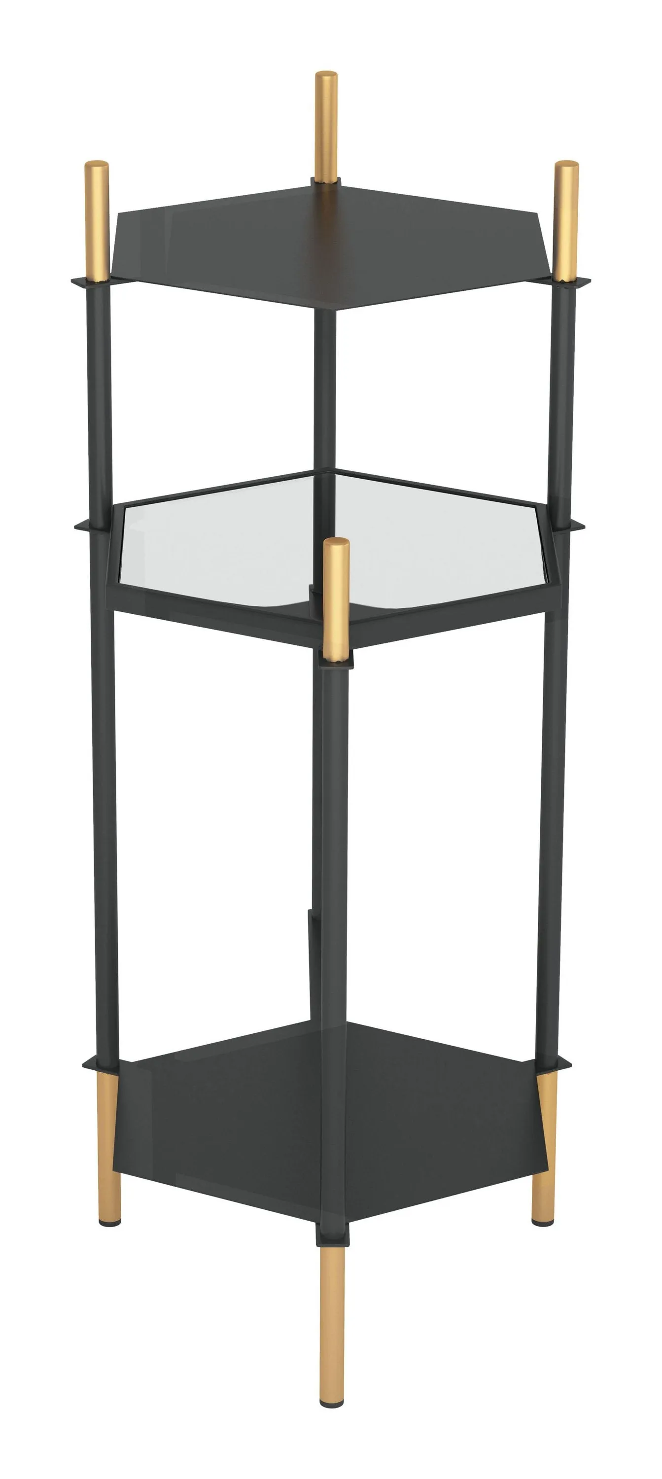 Sleek Modern 3 Level Black and Gold Accent Side Table