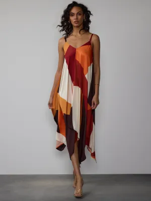 Sleeveless Abstract Hanky Hem Midi Dress