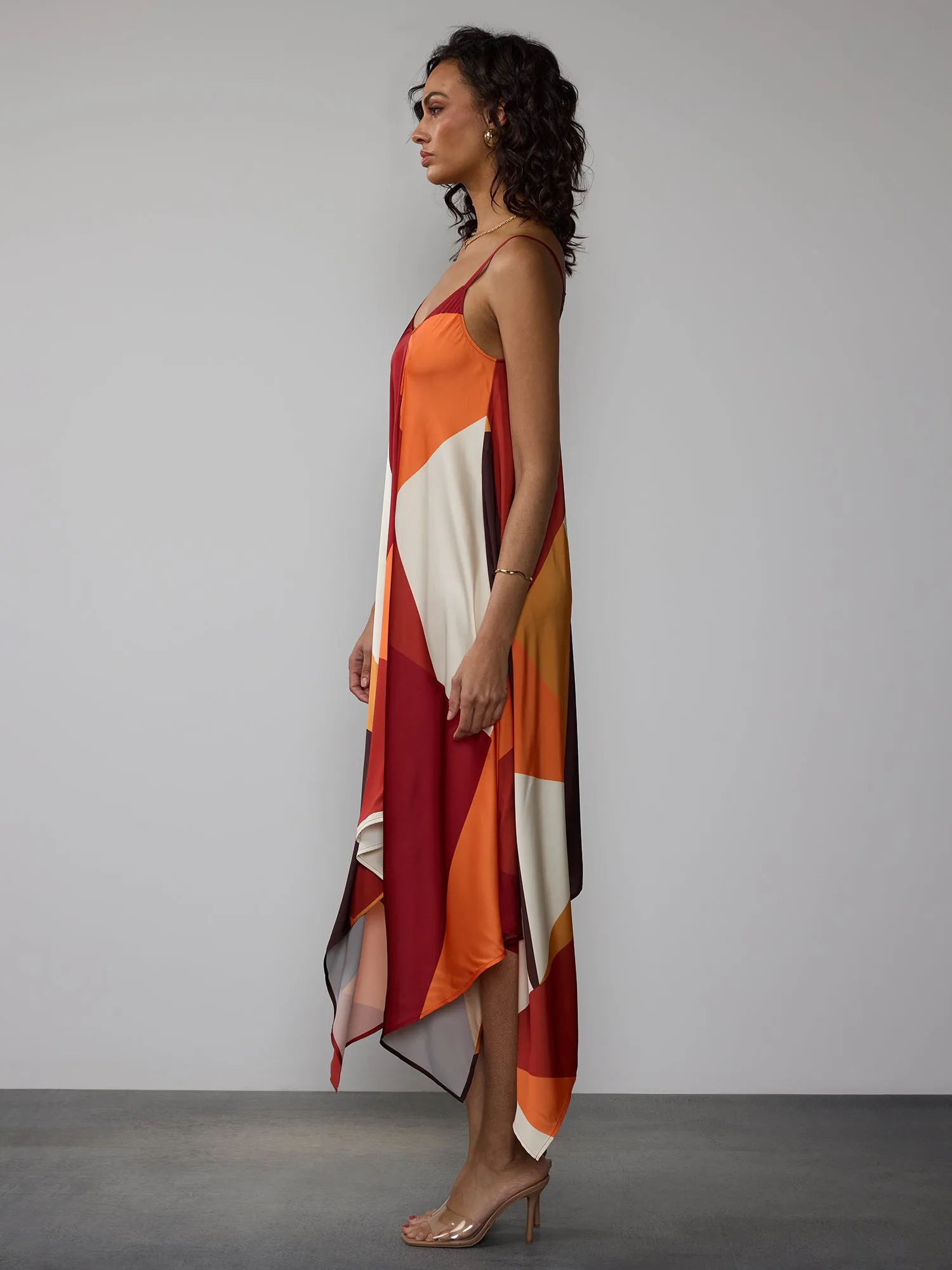 Sleeveless Abstract Hanky Hem Midi Dress