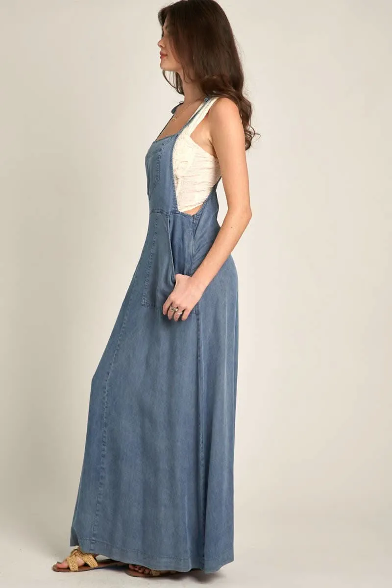 Soft Denim Tie Shoulder Maxi Dress