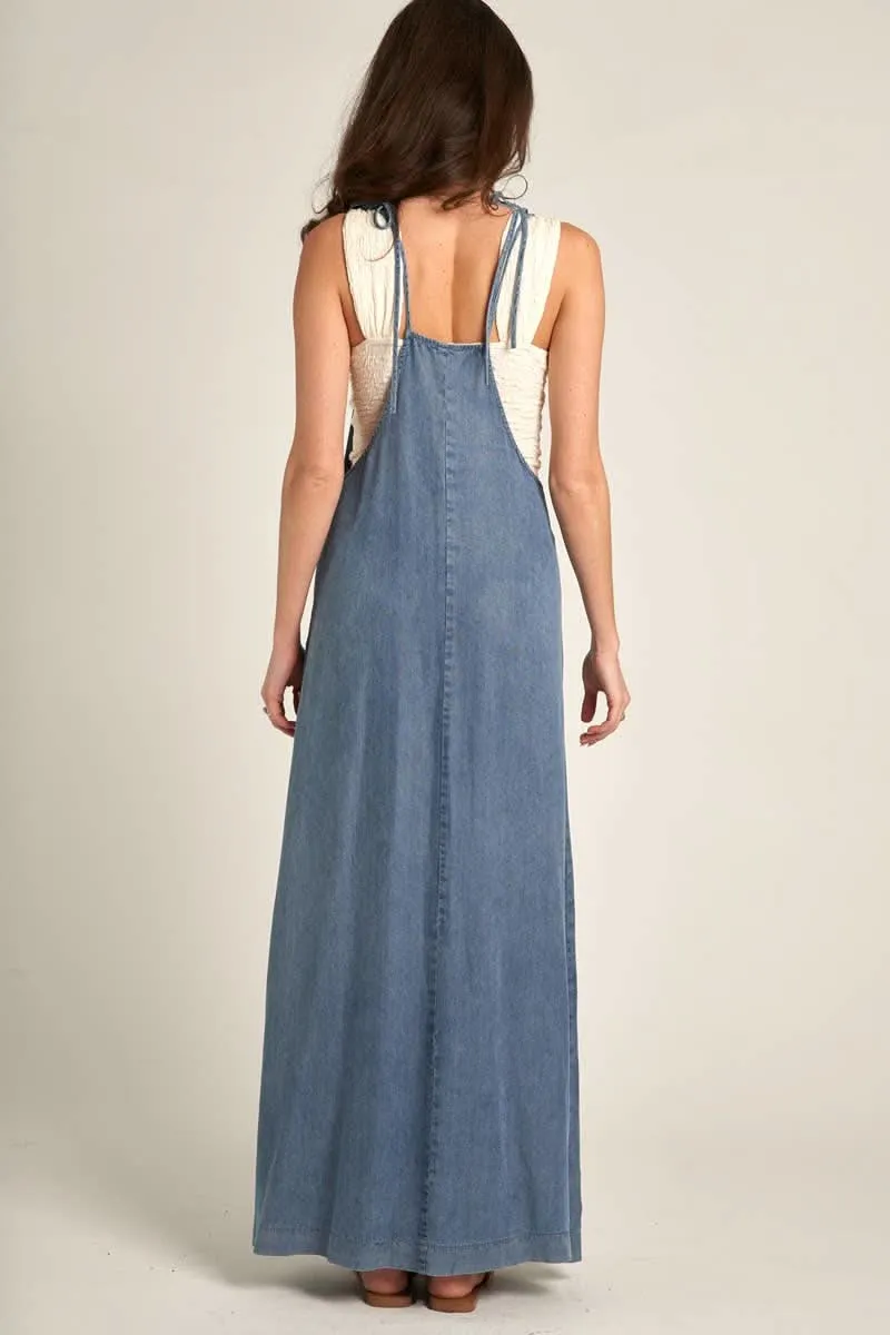 Soft Denim Tie Shoulder Maxi Dress