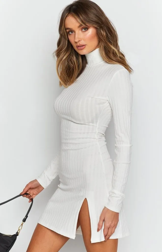 Soft slim white women's dress