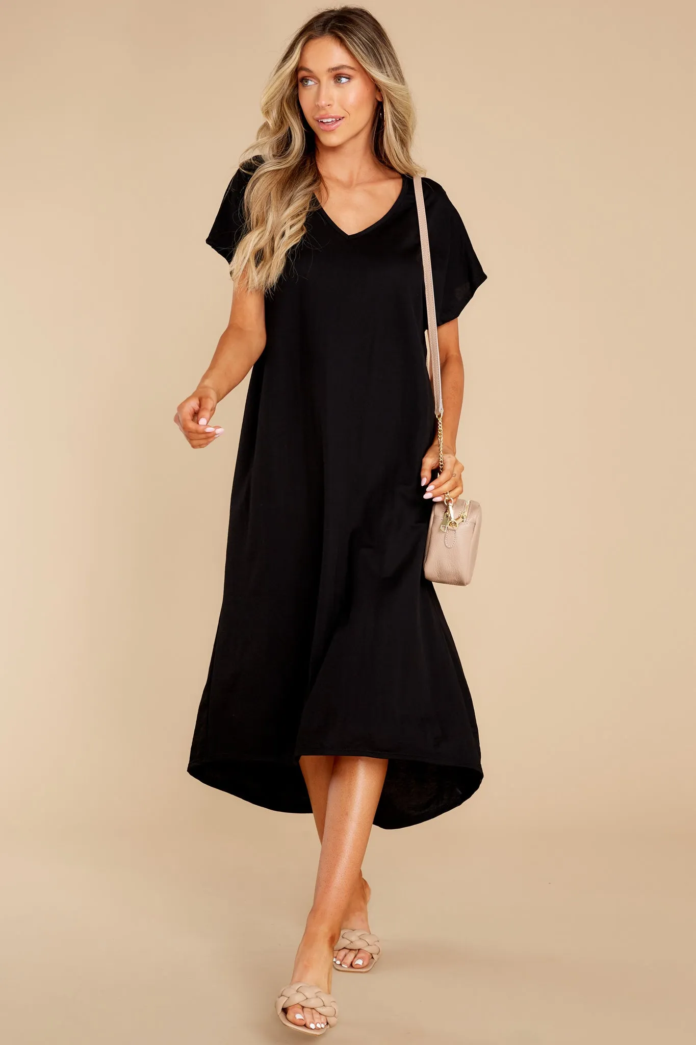 Soft Steps Black Midi Dress