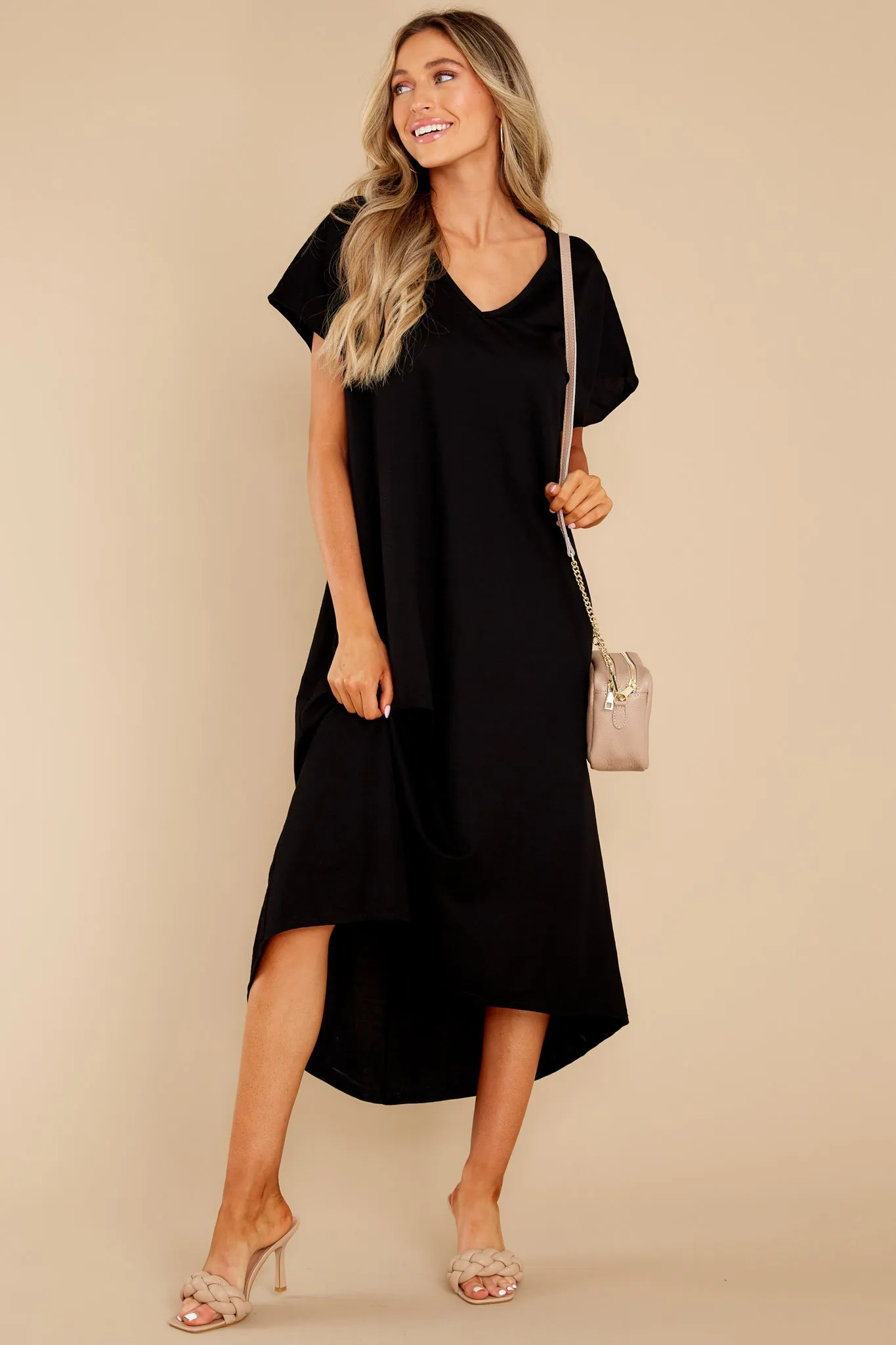 Soft Steps Black Midi Dress