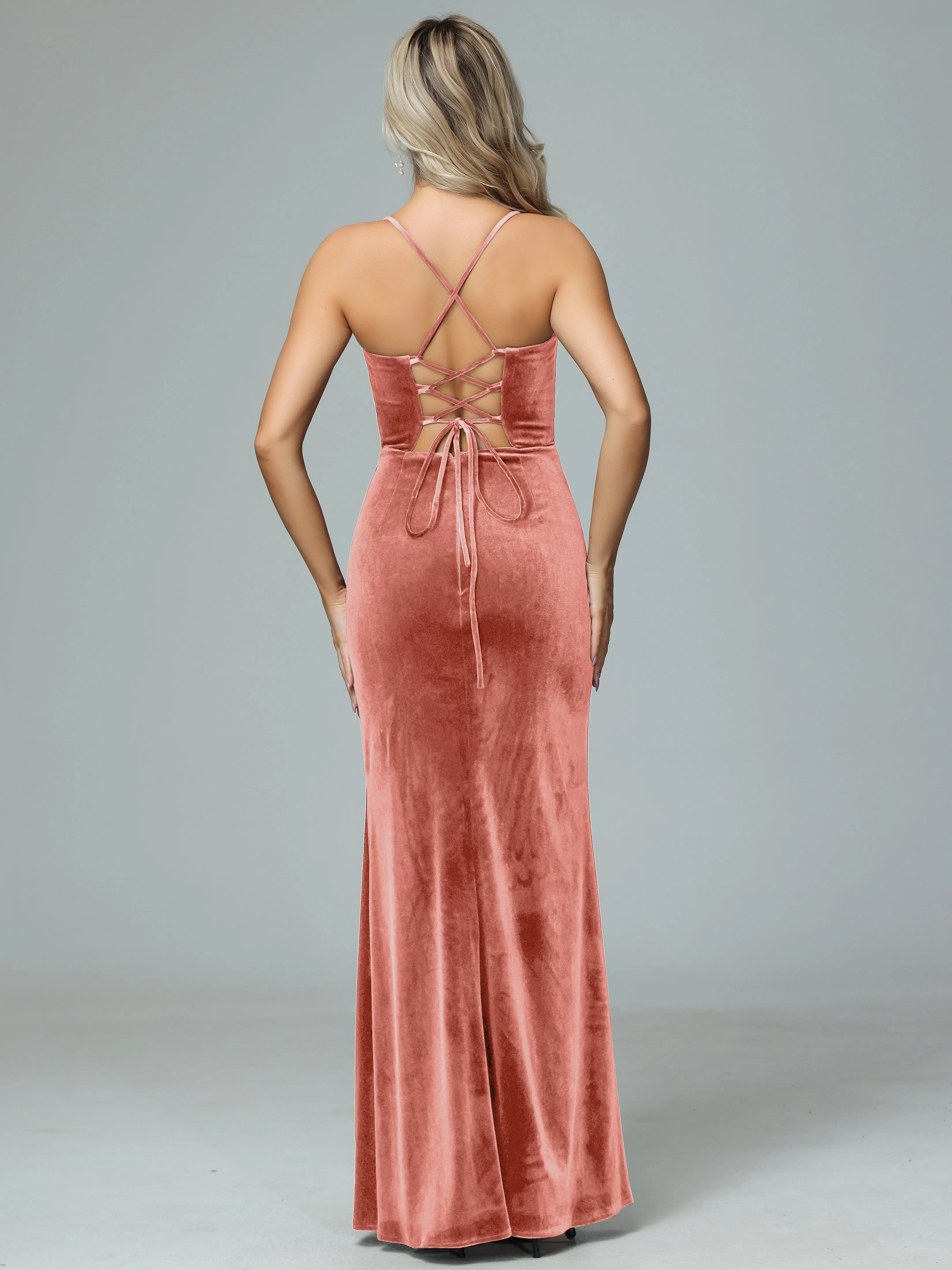 Spaghetti Straps A-line Velvet Winter Bridesmaid Dresses