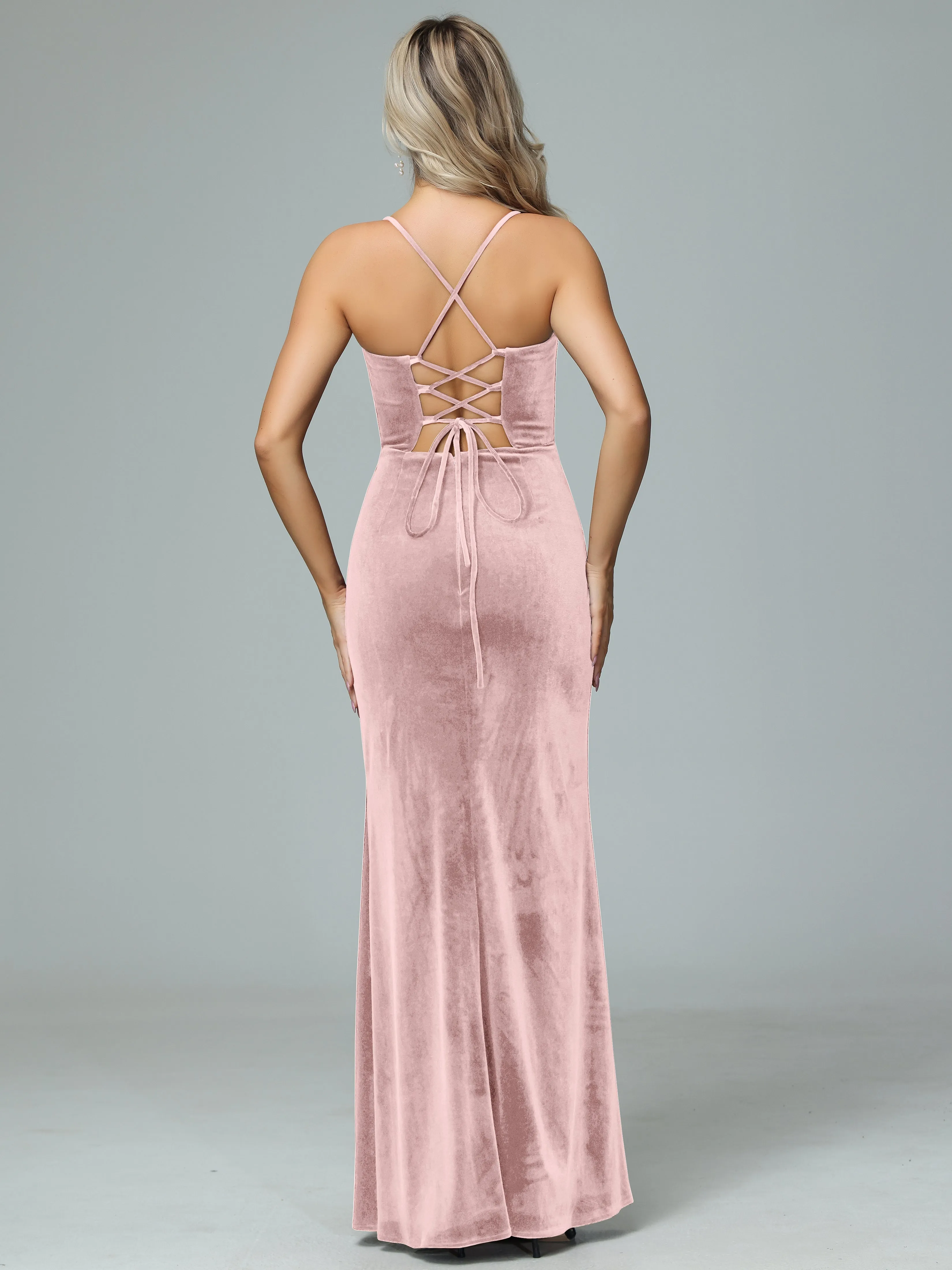 Spaghetti Straps A-line Velvet Winter Bridesmaid Dresses