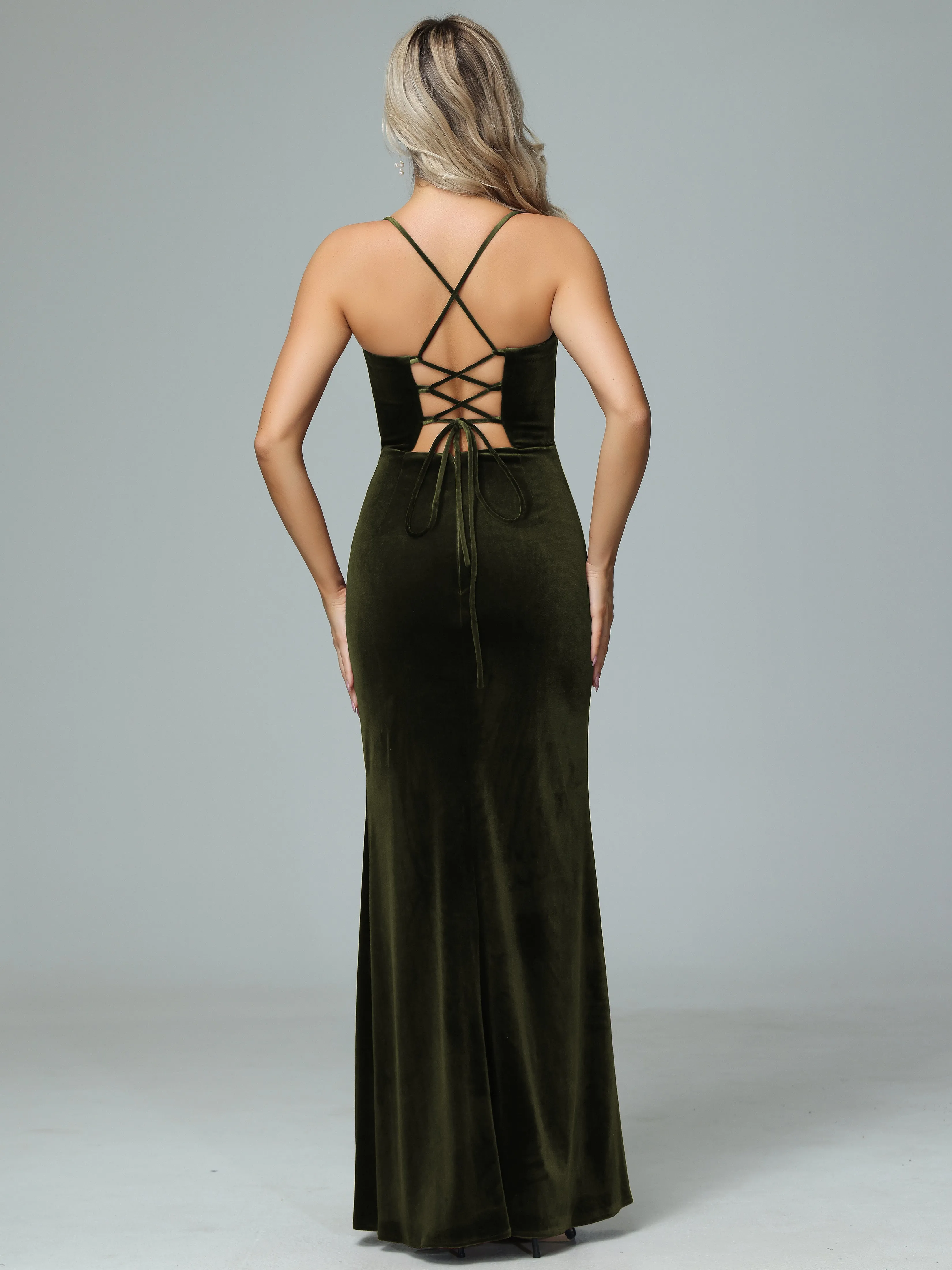 Spaghetti Straps A-line Velvet Winter Bridesmaid Dresses