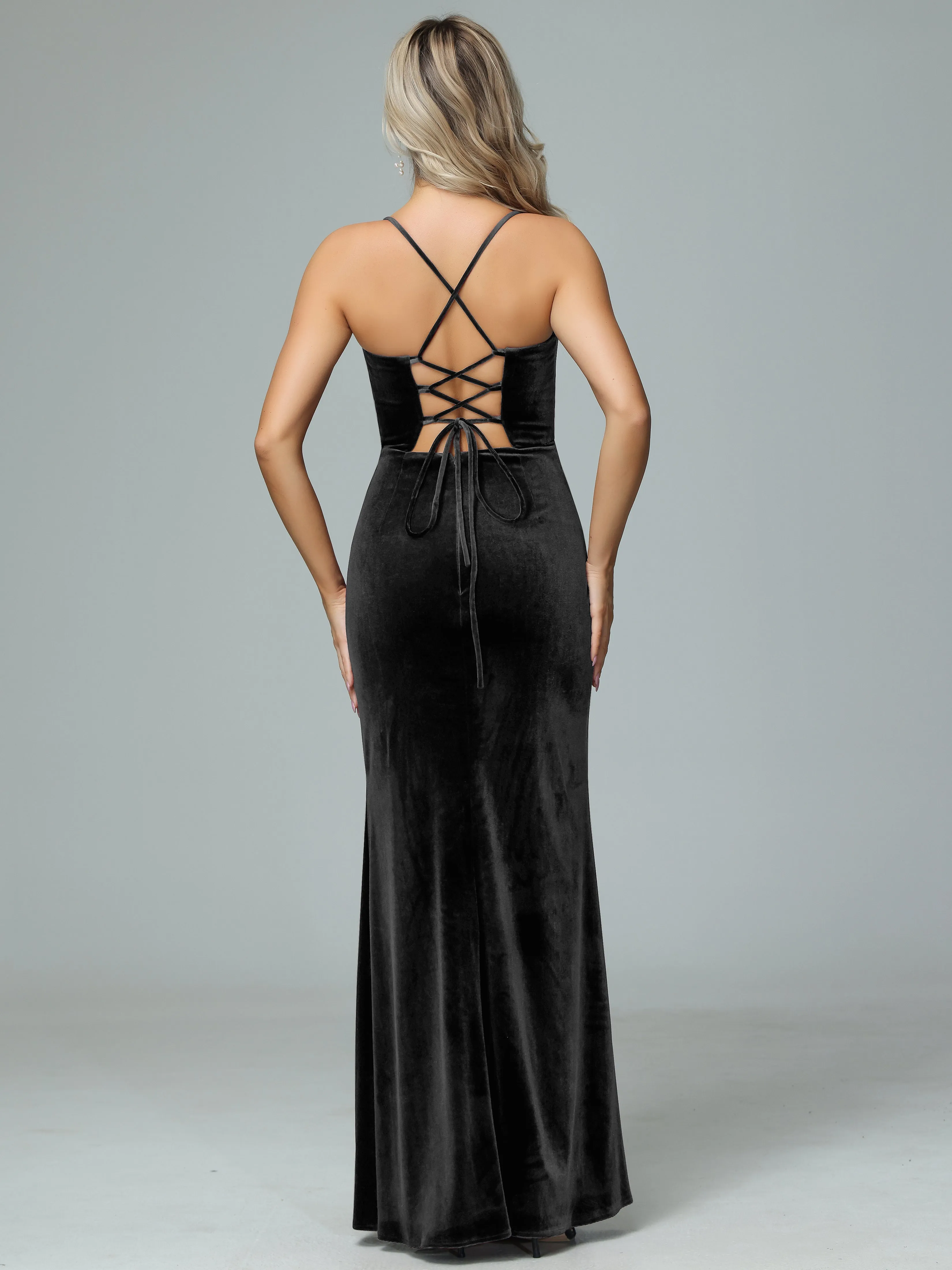 Spaghetti Straps A-line Velvet Winter Bridesmaid Dresses