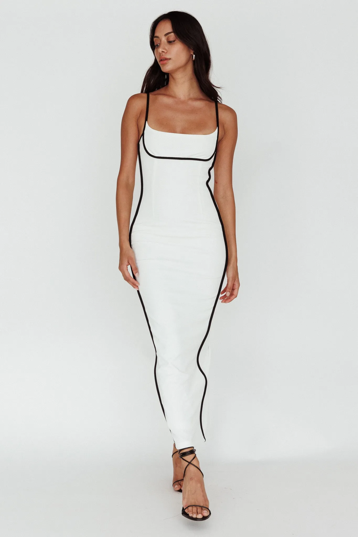 Sunny Coast Piping Trim Maxi Dress White/Black