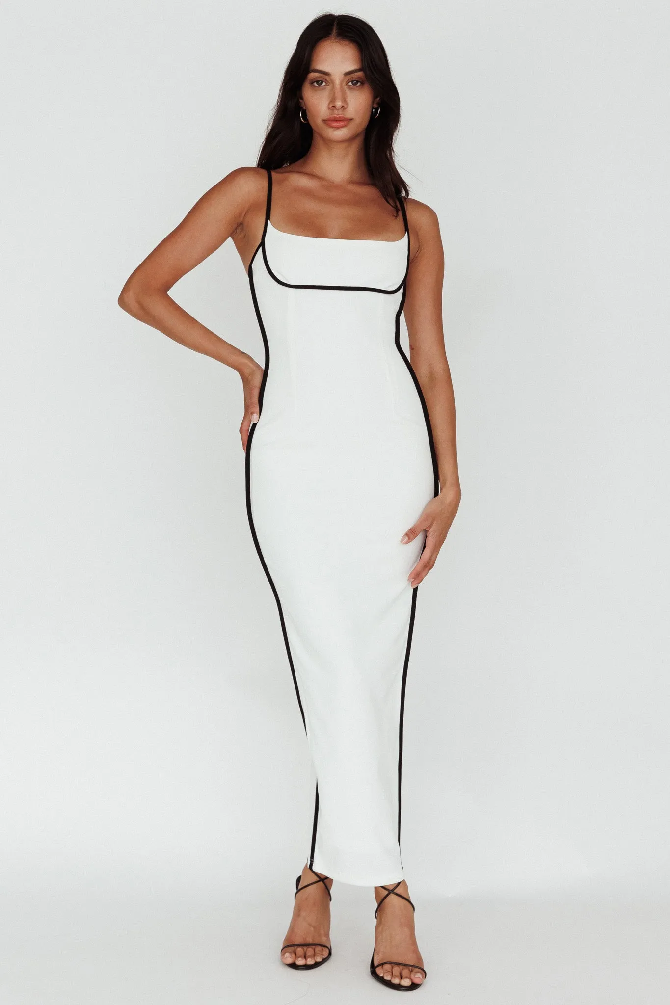 Sunny Coast Piping Trim Maxi Dress White/Black