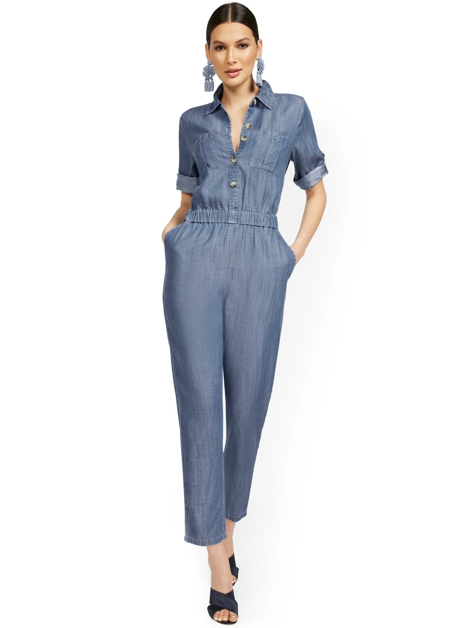 Tencel Jumpsuit with Roll Sleeve